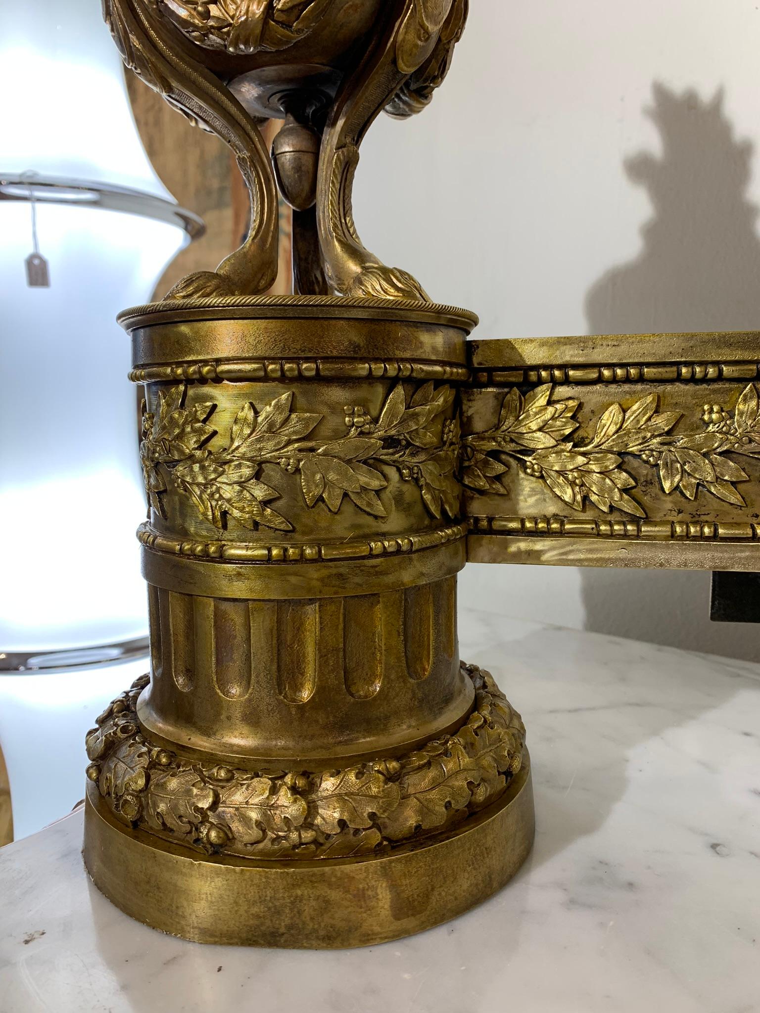 LATE 18th CENTURY PAIR OF NEOCLASSICAL GILDED BRONZE ANDIRONS In Good Condition In Firenze, FI