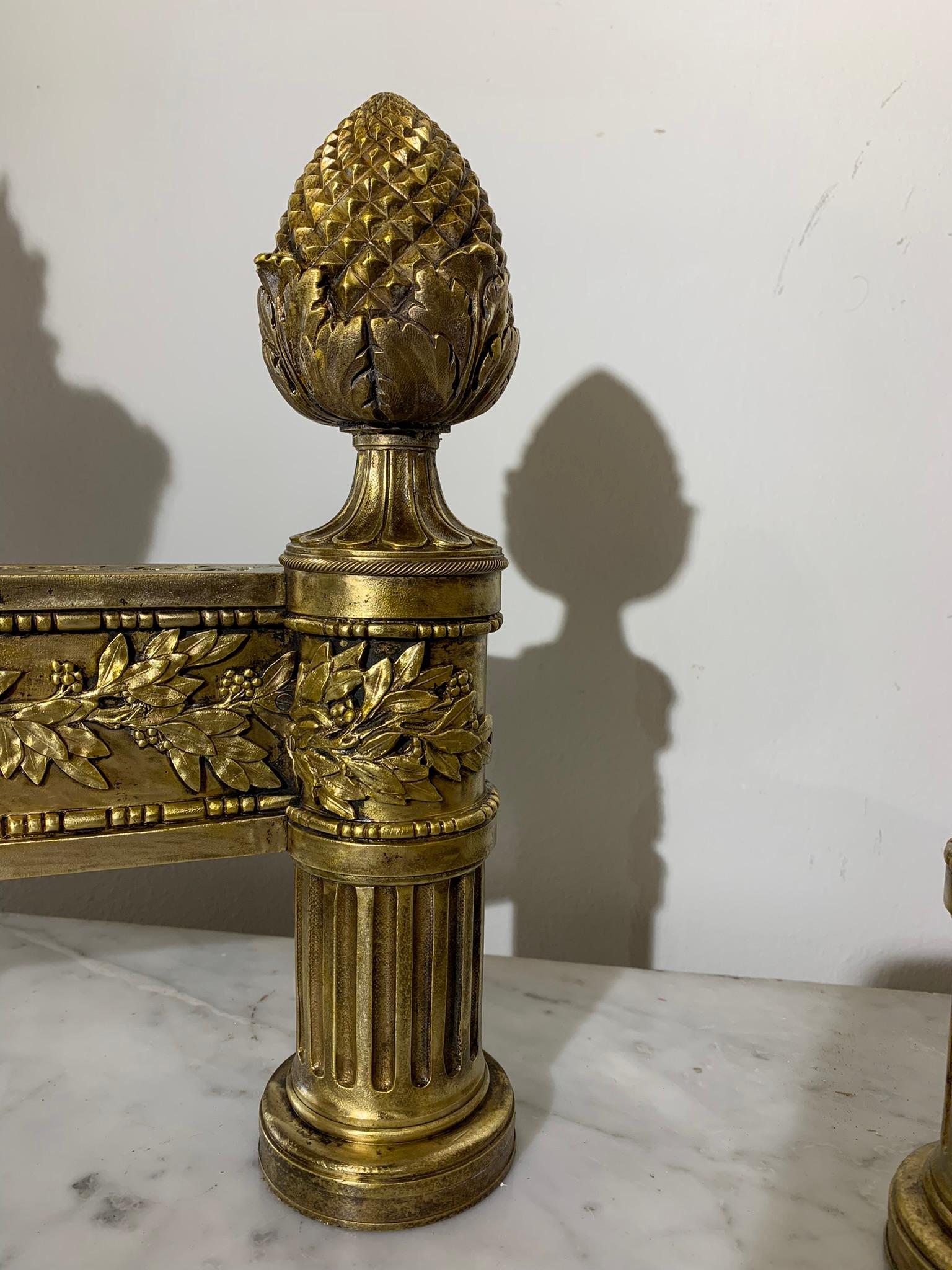 18th Century LATE 18th CENTURY PAIR OF NEOCLASSICAL GILDED BRONZE ANDIRONS For Sale