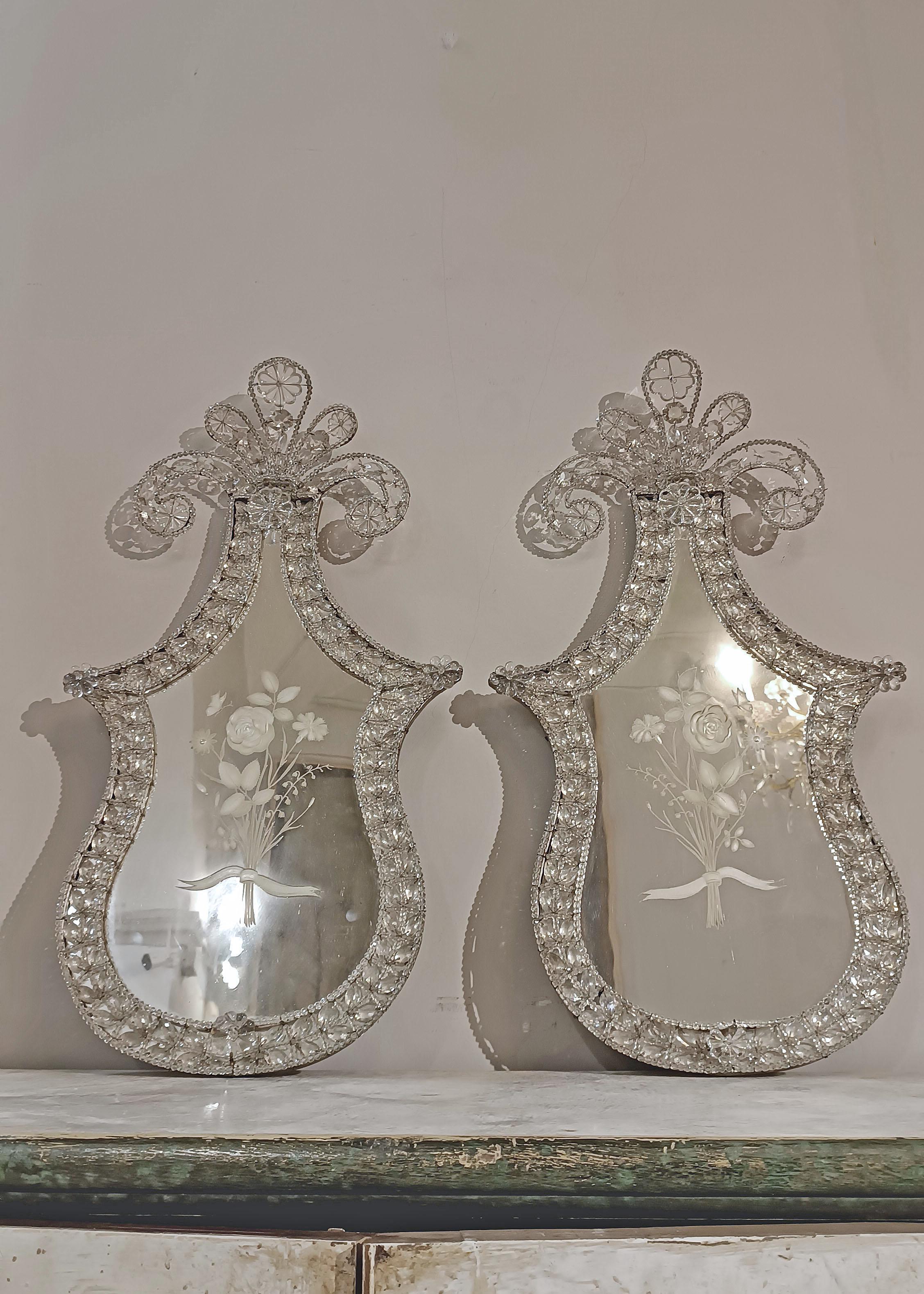 Italian LATE 18th CENTURY PAIR OF NEOCLASSICAL MIRRORS WITH CRYSTALS in vendita