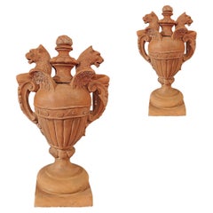 LATE 18th CENTURY PAIR OF NEOCLASSICAL TERRACOTTA VASES
