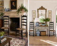Late 18th Century Pair of New England Shaker Ladder Back Chairs with Rush Seats