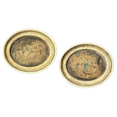 Late 18th Century Pair of Oval Colour Stipple Engravings of Children Playing