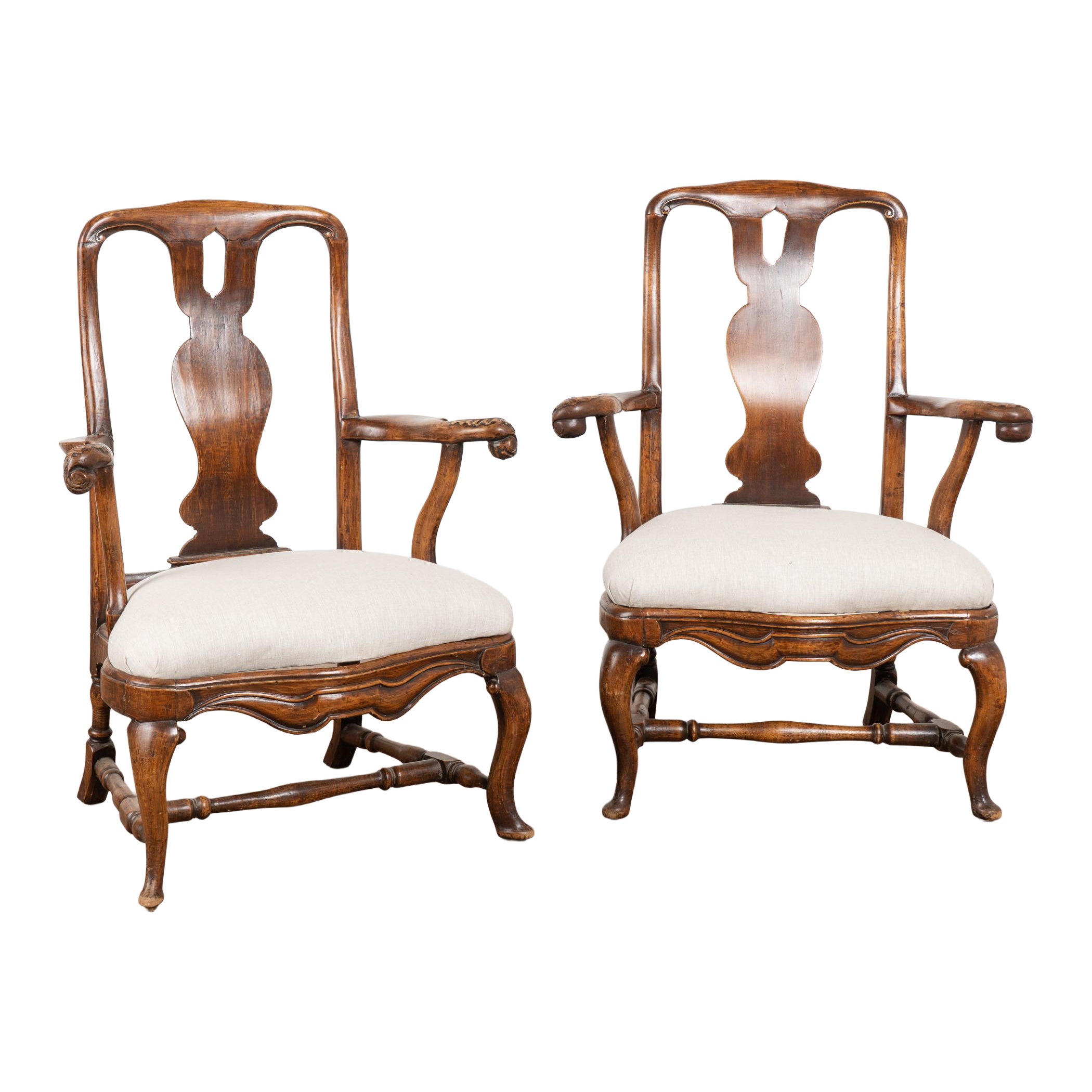 Late 18th Century Pair of Swedish Rococo Walnut Armchairs