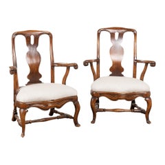 Late 18th Century Pair of Swedish Rococo Walnut Armchairs