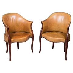 Late 18th Century Pair Tub Library Armchairs