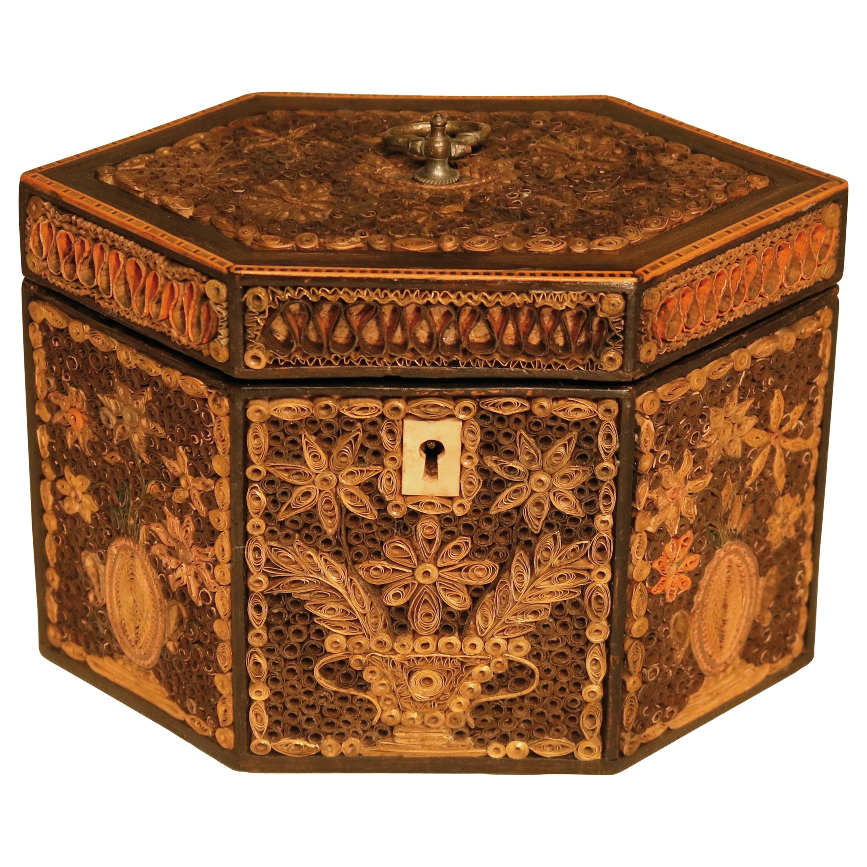 Late 18th Century Paper Scrollwork Tea Caddy