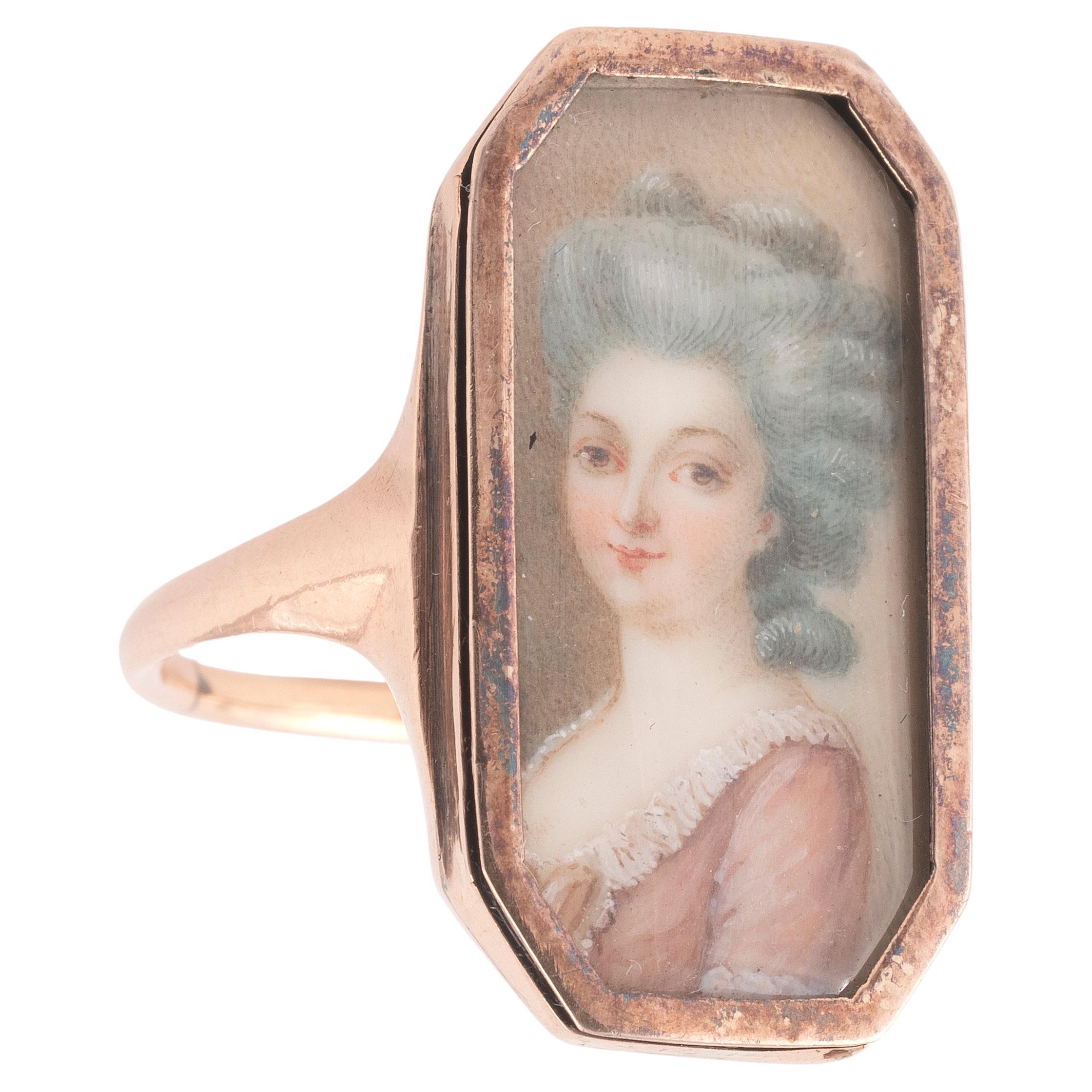 Late 18th Century Portrait Miniature Ring Of A Lady In Excellent Condition For Sale In Firenze, IT