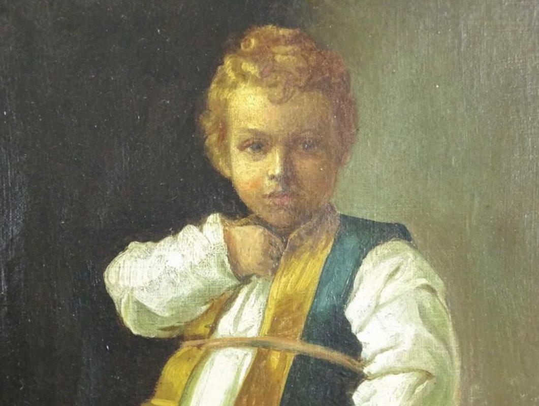 French Late 18th Century Oil on Canvas Painting of a Portrait of Boy in Nightclothes