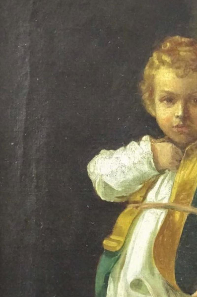 Hand-Painted Late 18th Century Oil on Canvas Painting of a Portrait of Boy in Nightclothes