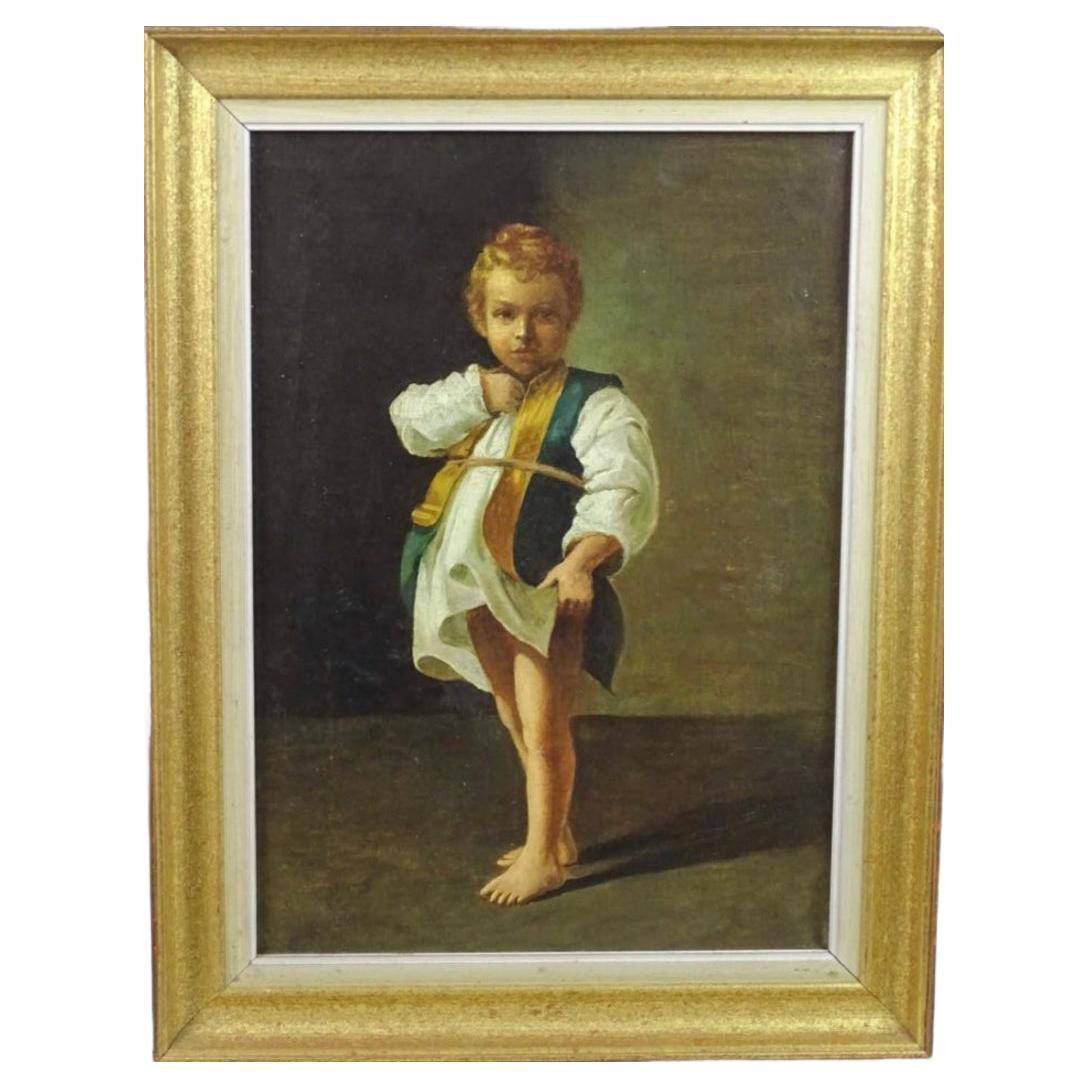 Late 18th Century Oil on Canvas Painting of a Portrait of Boy in Nightclothes