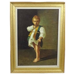 Late 18th Century Portrait of Boy in Nightclothes Framed Oil Painting on Canvas