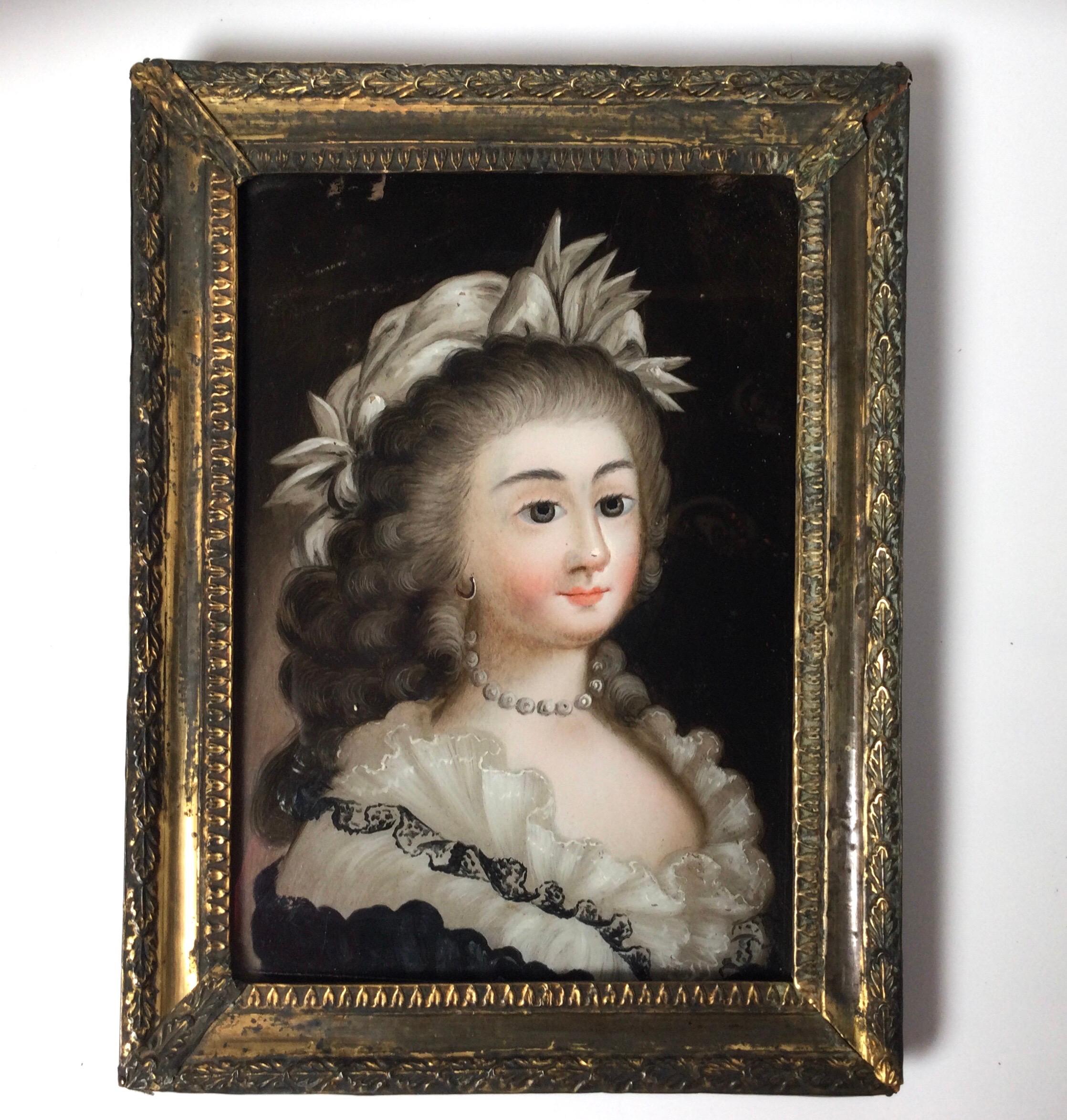 Chinese Export Late 18th Century Reverse Painting on Glass Portrait