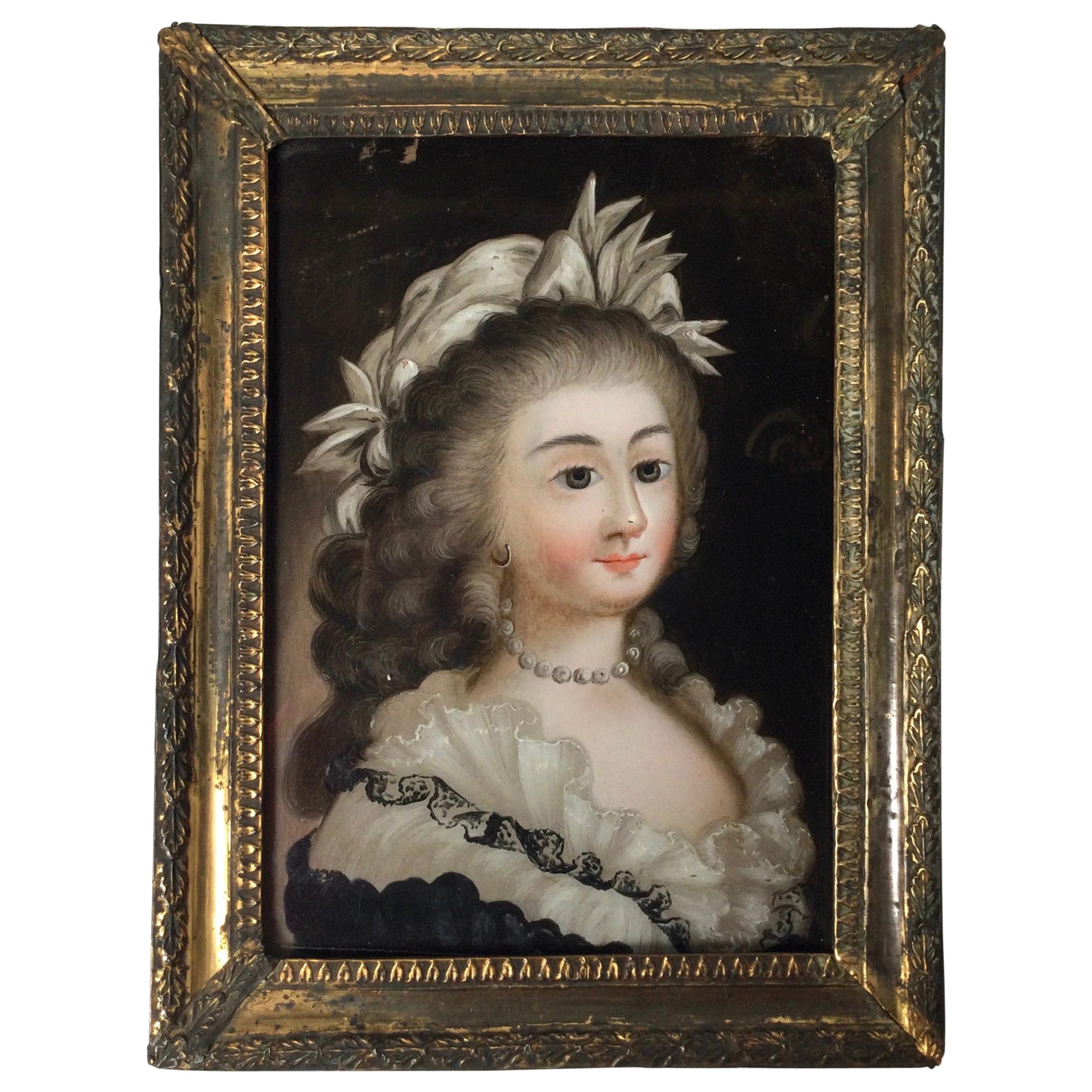 Late 18th Century Reverse Painting on Glass Portrait