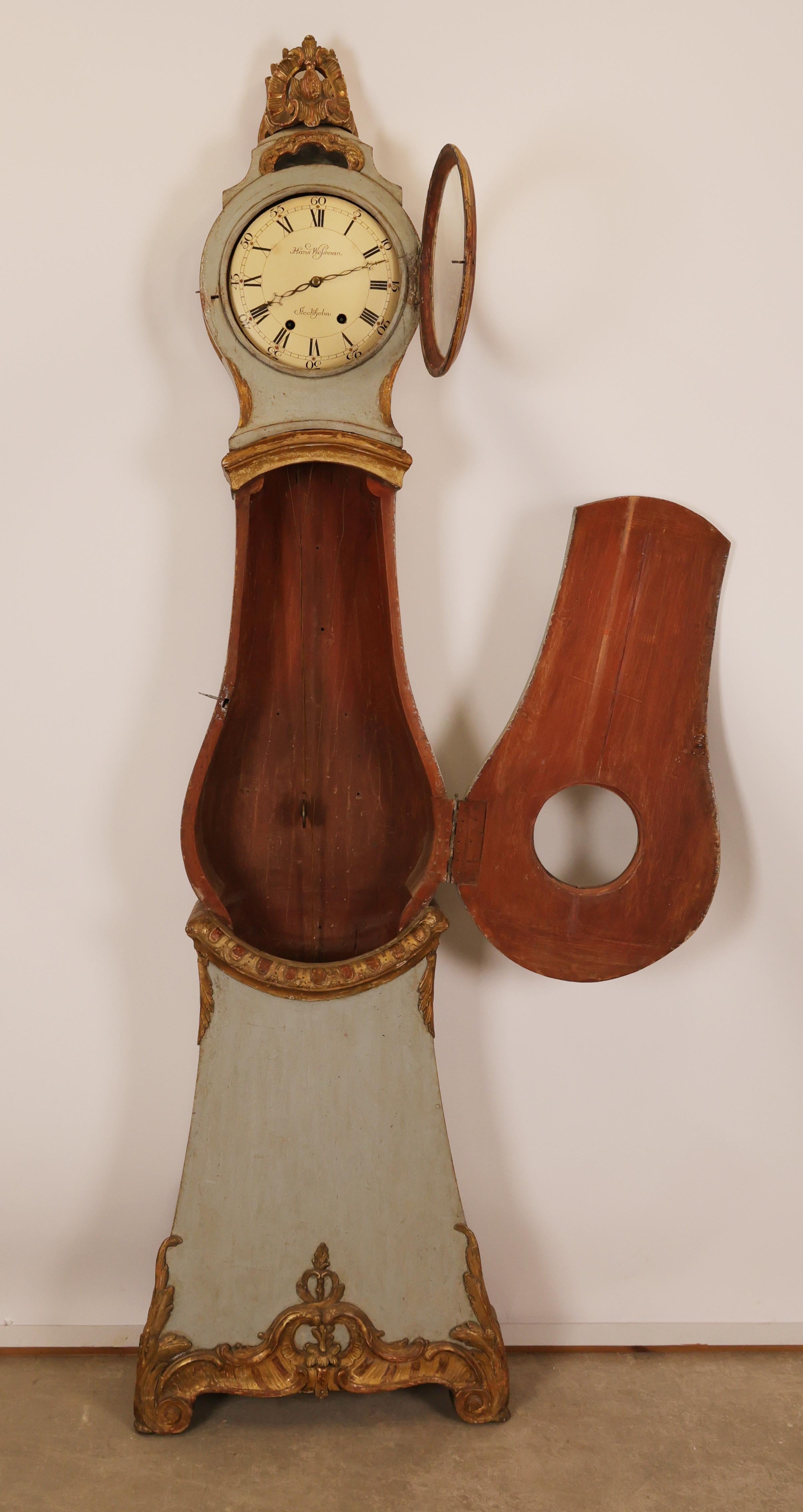 Late 18th Century Rococo Grandfather Clock signed Hans Wessman For Sale 1