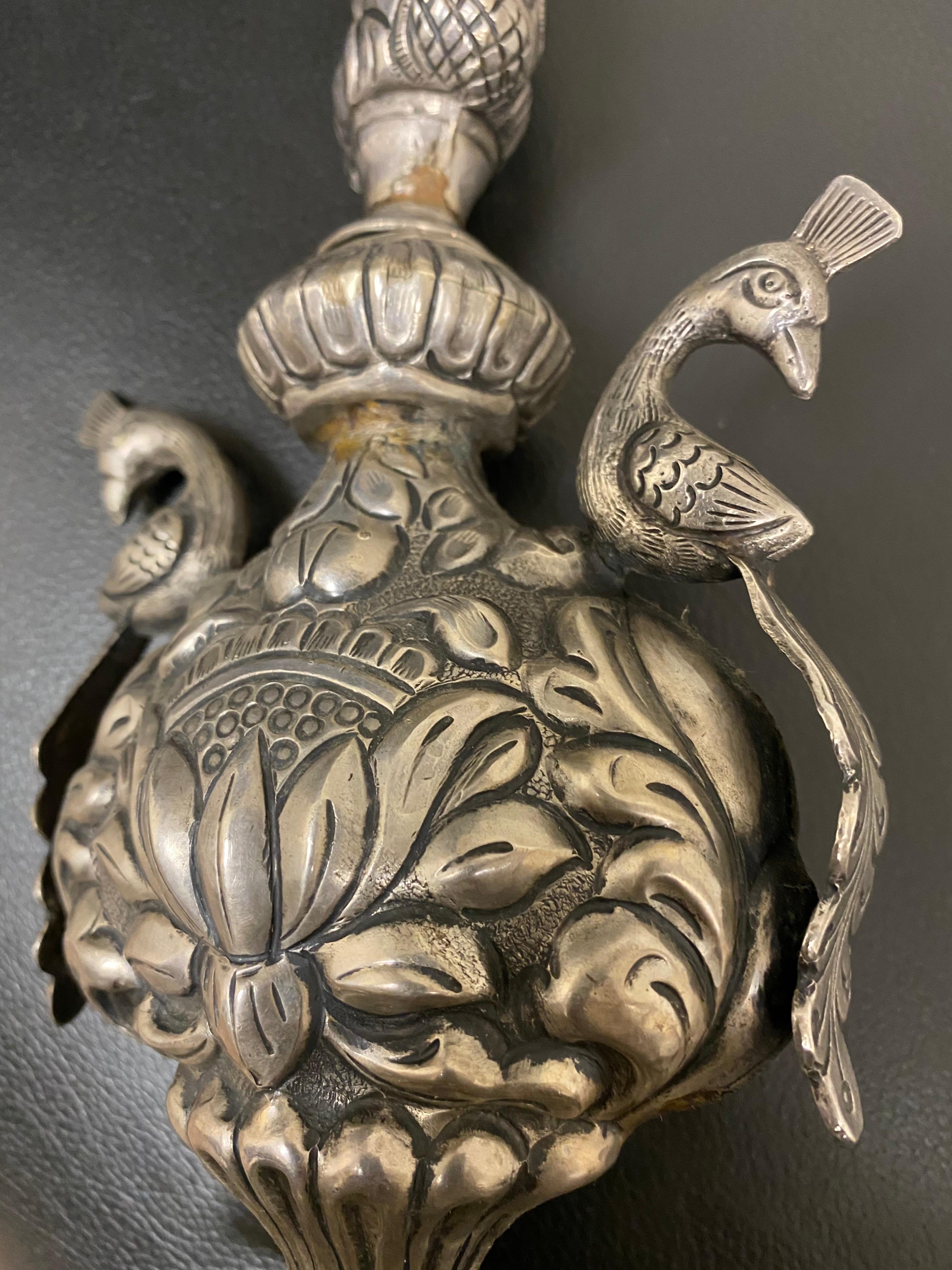 Anglo Raj Late 18th Century Rose Water Dispenser, Hand Carved Silver Dispenser For Sale