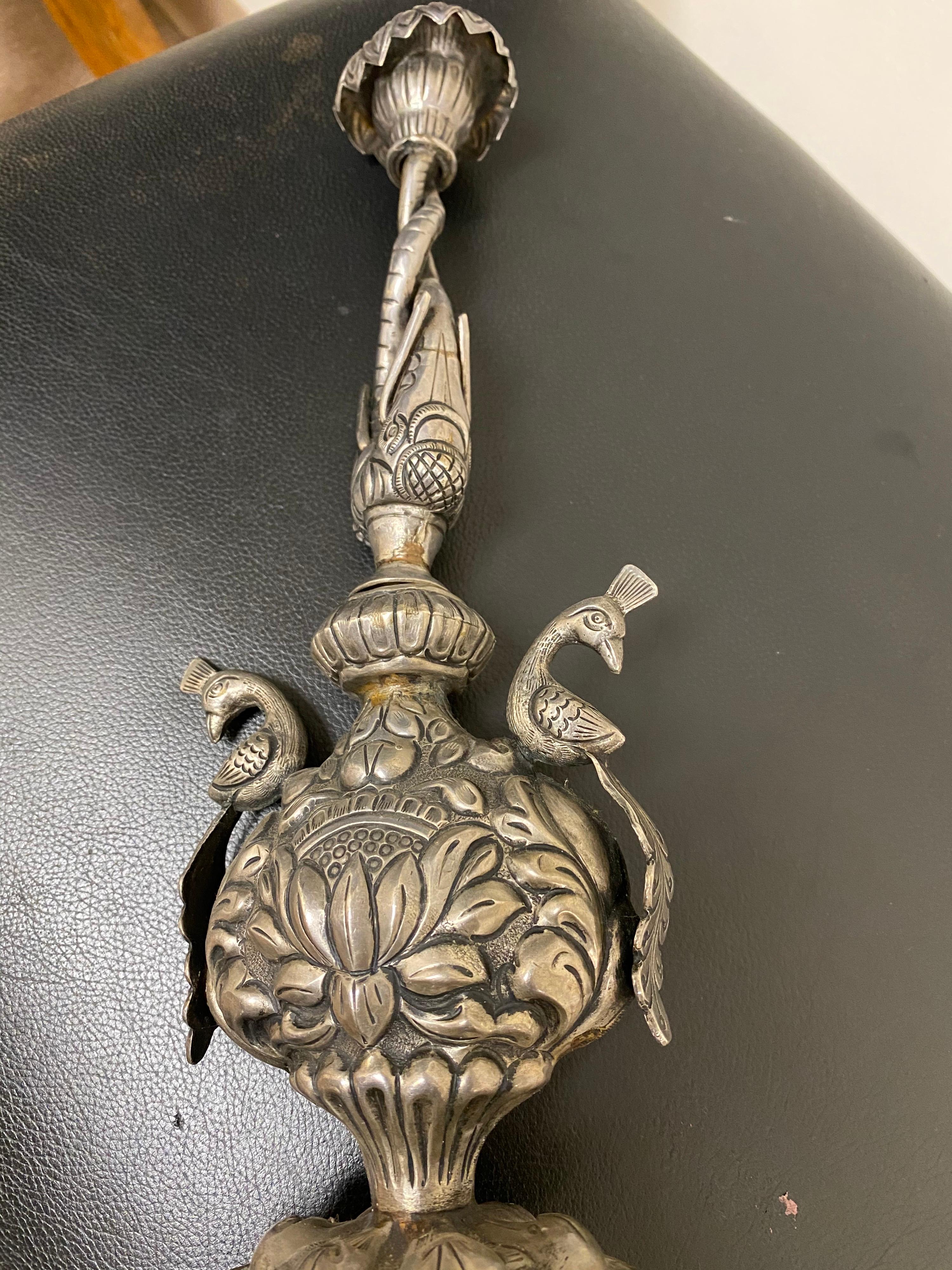 Indian Late 18th Century Rose Water Dispenser, Hand Carved Silver Dispenser For Sale
