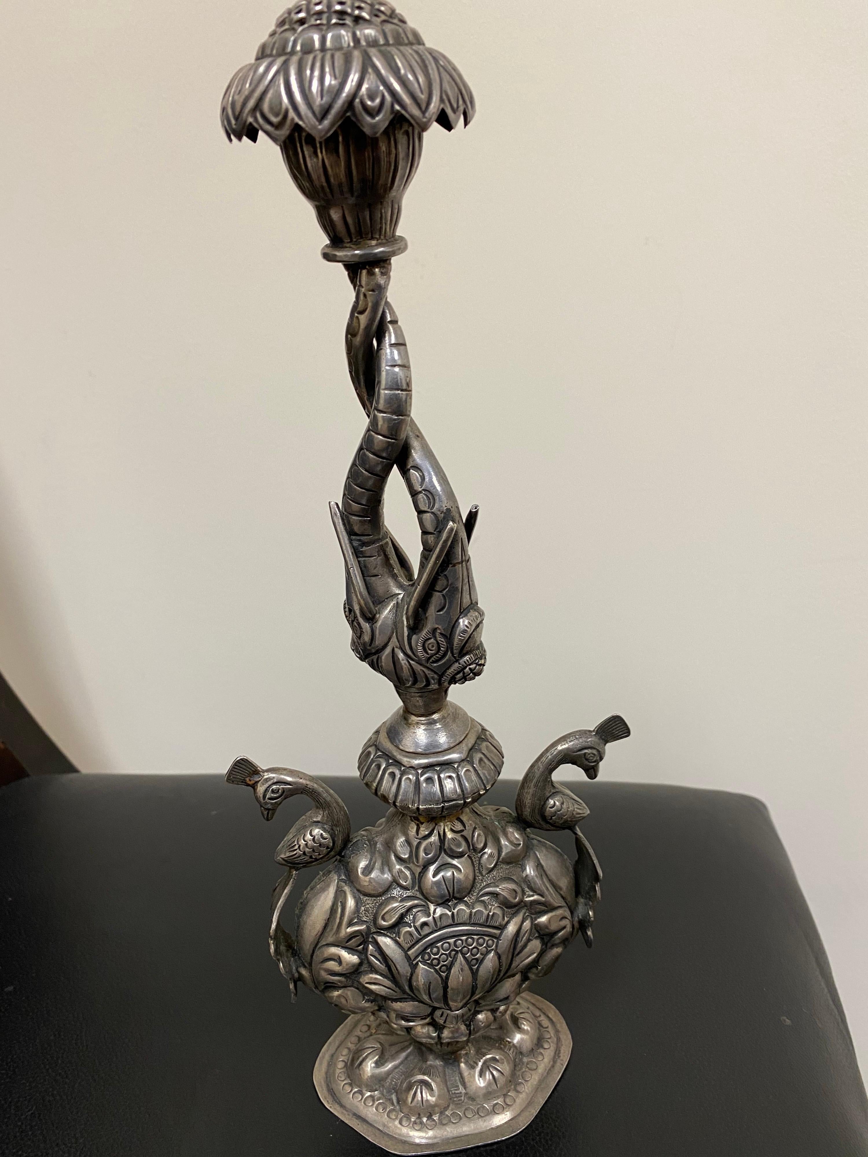 Indian Late 18th Century Rose Water Dispenser, Hand Carved Silver Dispenser For Sale