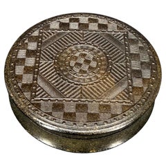 Late 18th Century Round Wooden Engraved Snuffbox Pillbox