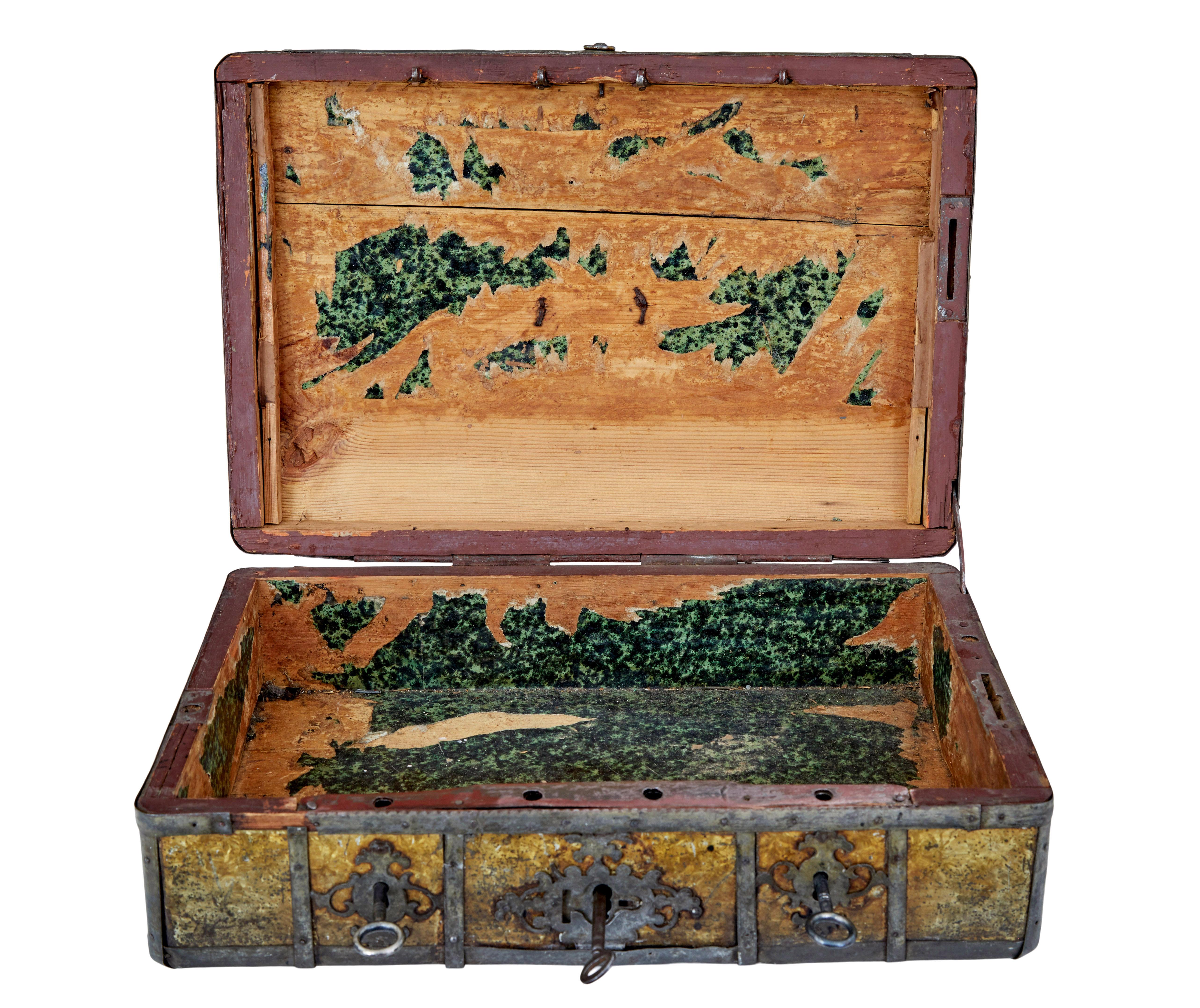 Late 18th century Scandinavian metal bound box For Sale 2