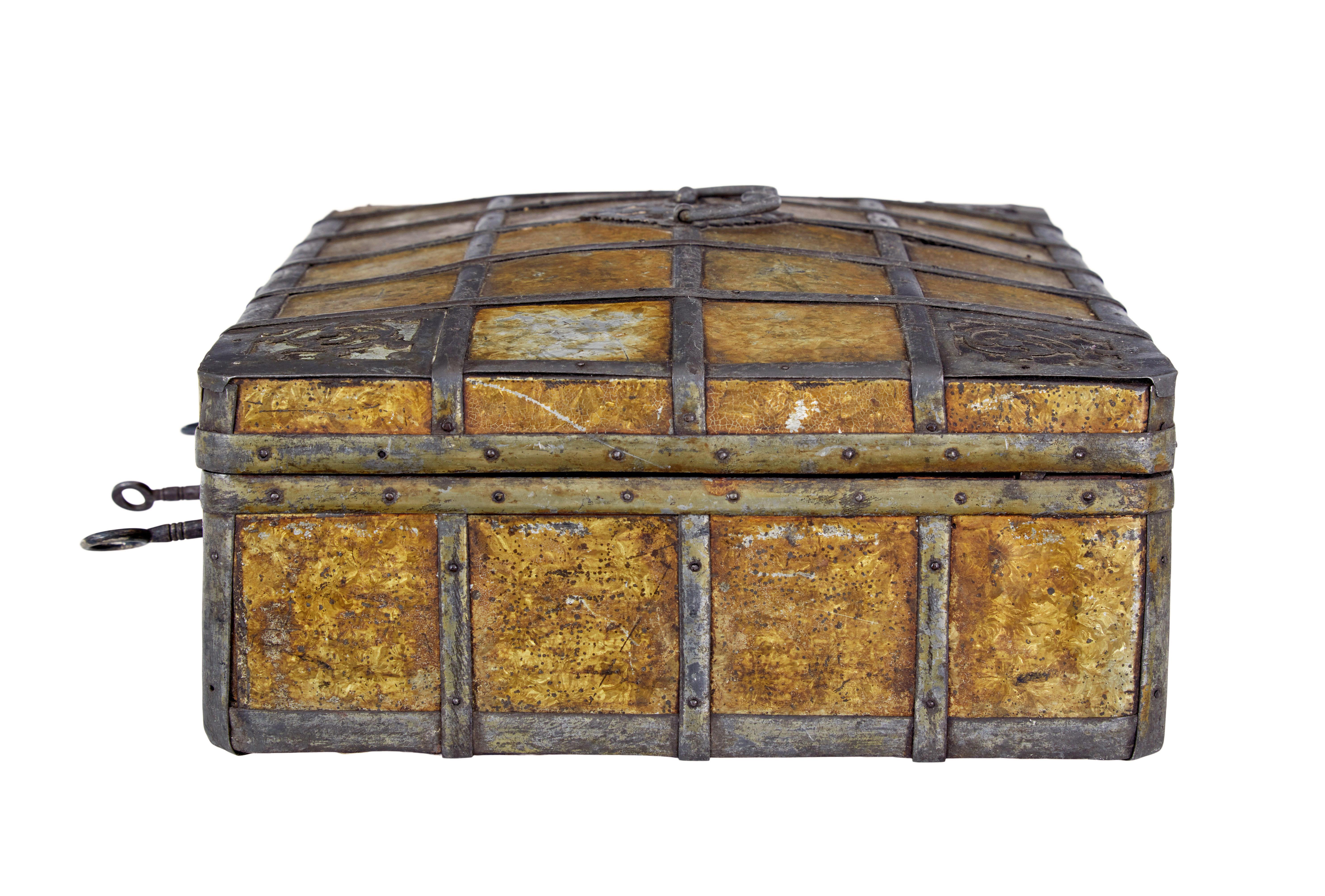 Gustavian Late 18th century Scandinavian metal bound box For Sale