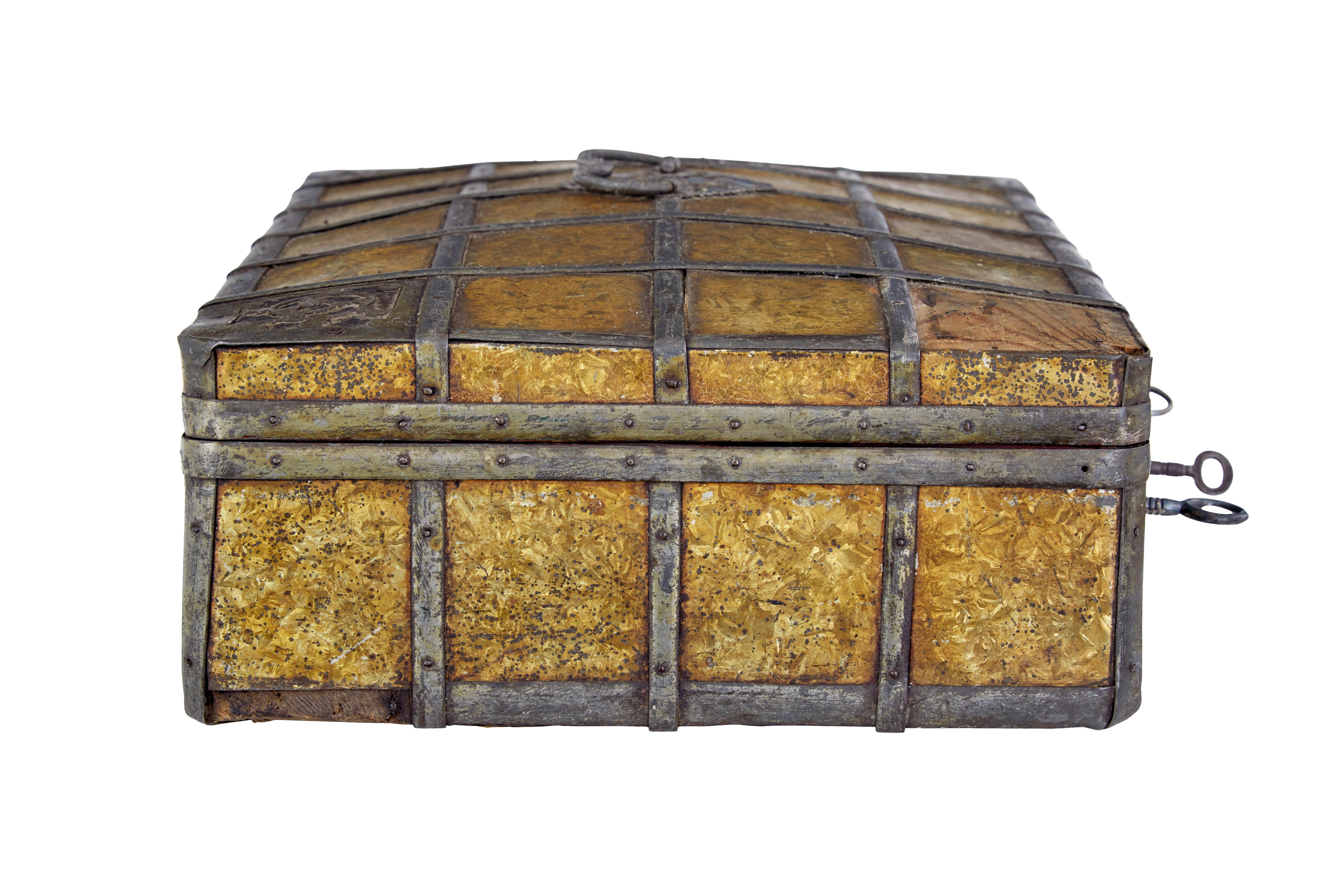 Hand-Crafted Late 18th century Scandinavian metal bound box For Sale
