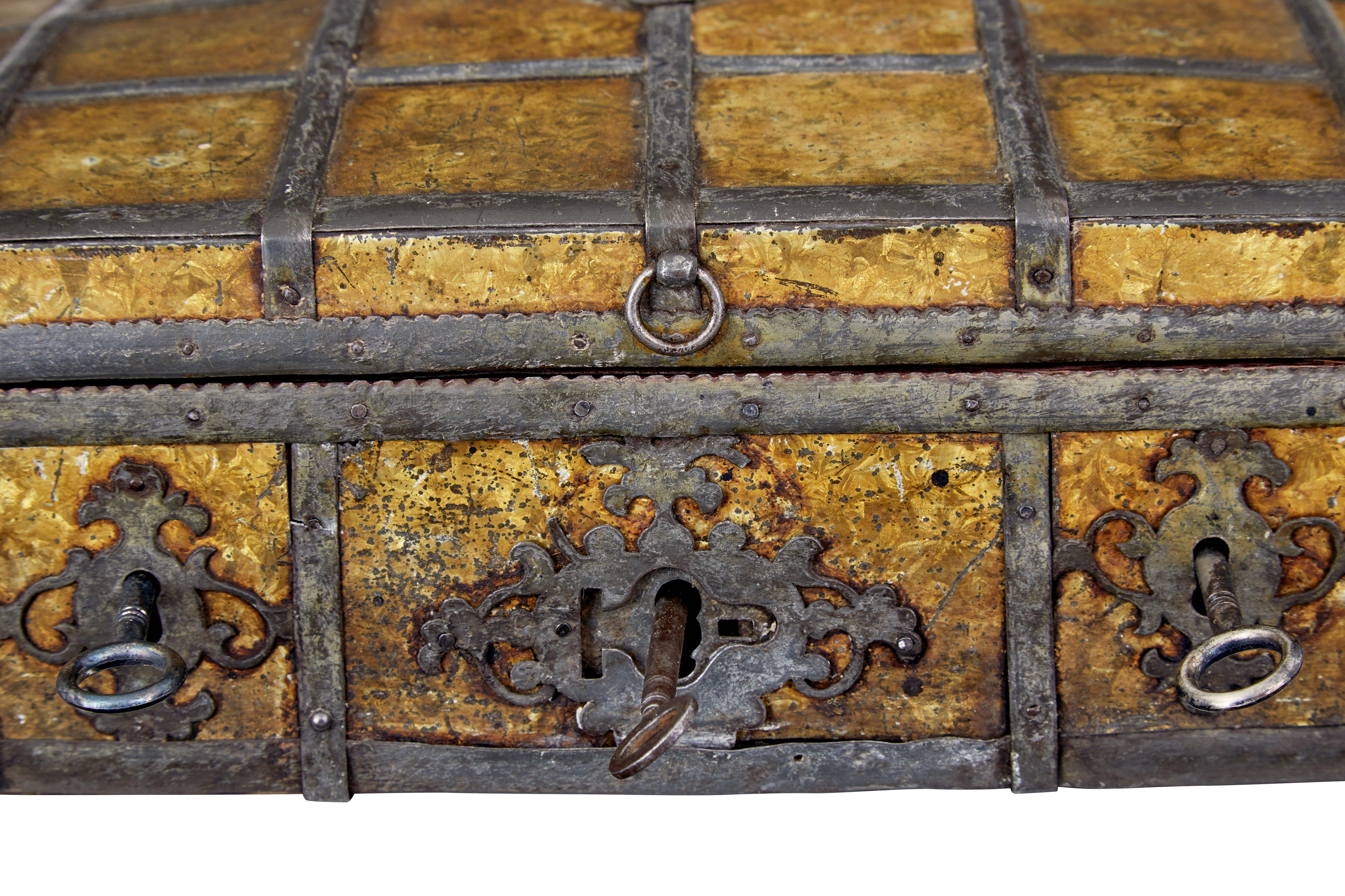 Hand-Crafted Late 18th Century Scandinavian Metal Bound Box For Sale