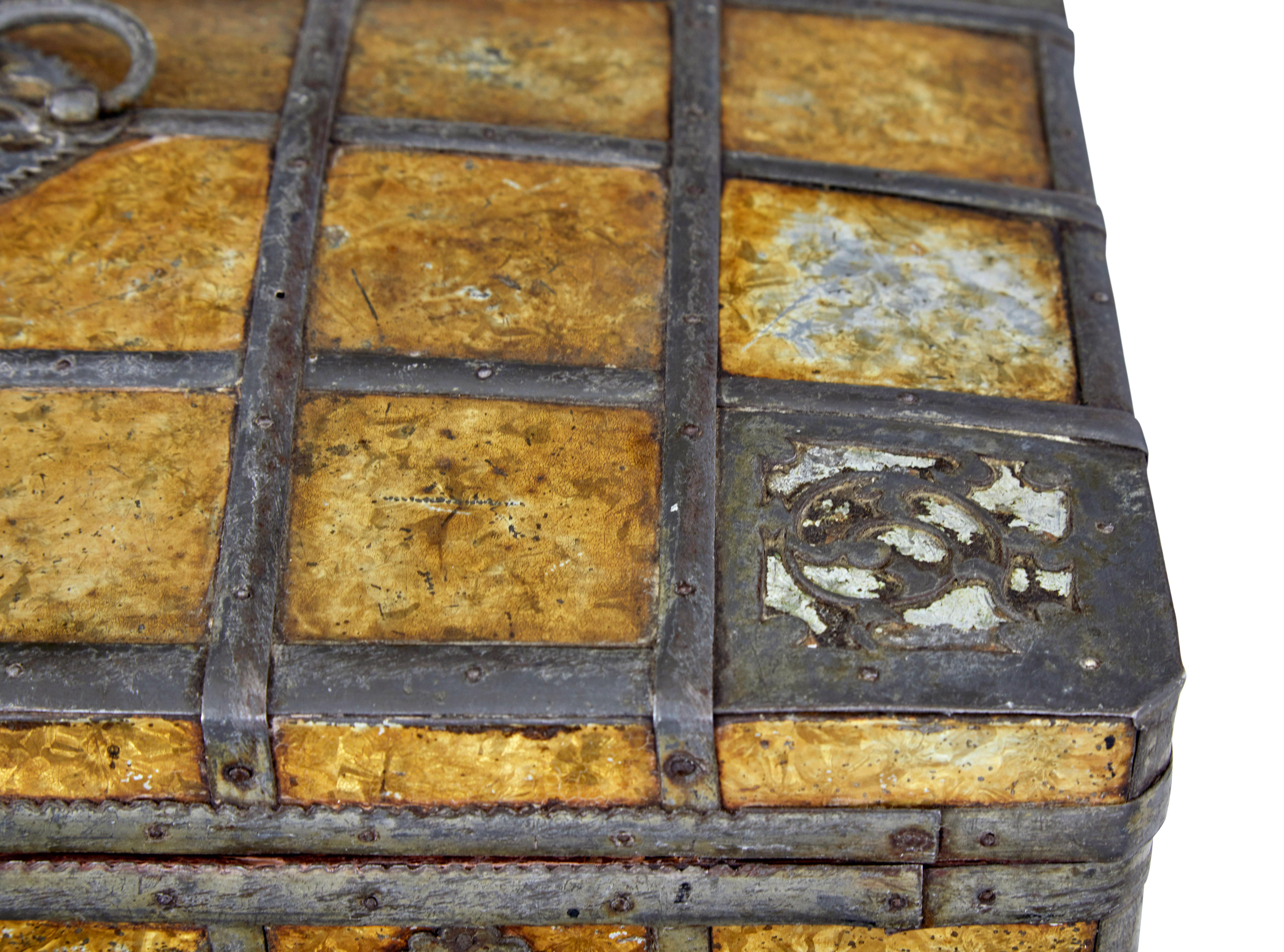 Late 18th Century Scandinavian Metal Bound Box In Good Condition For Sale In Debenham, Suffolk