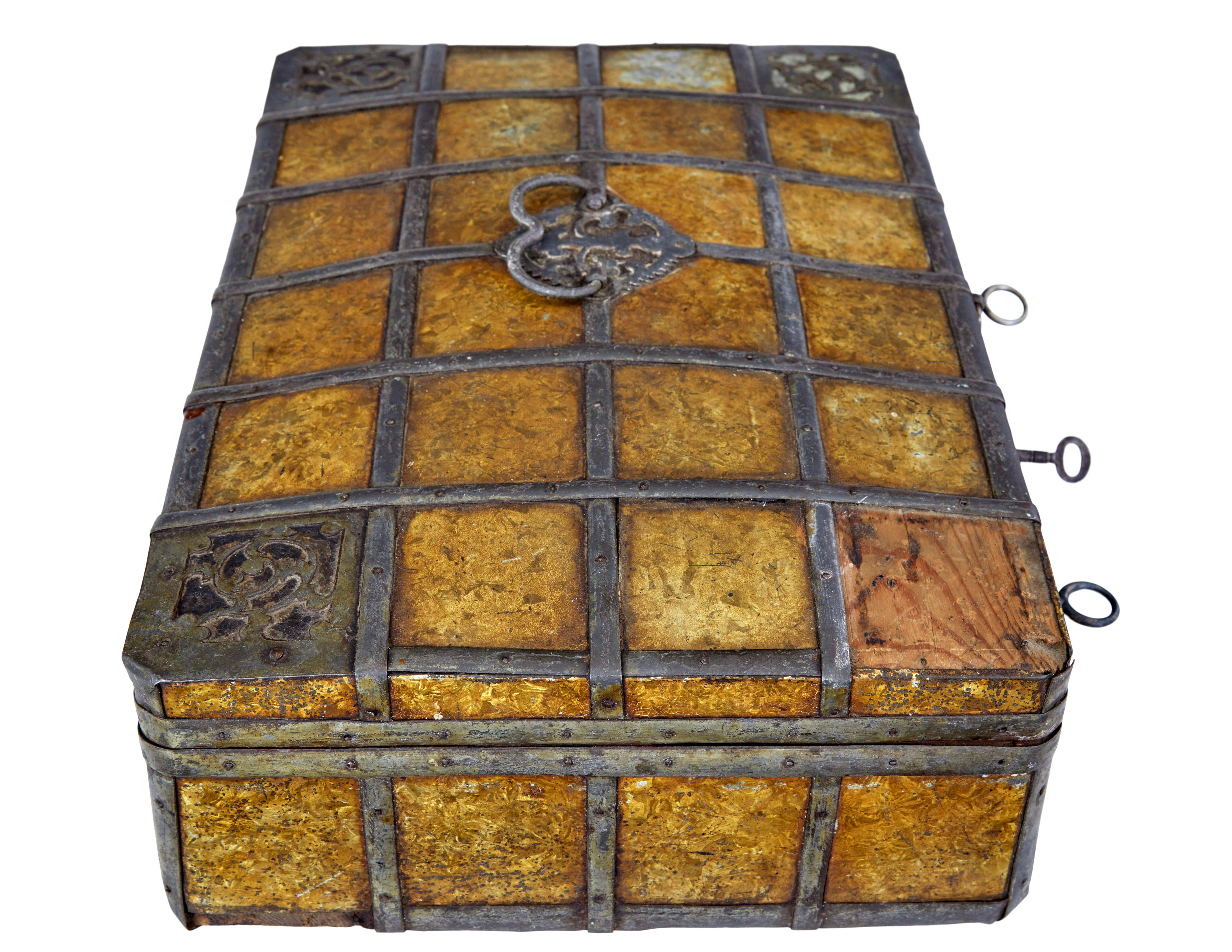 Late 18th century Scandinavian metal bound box For Sale 1