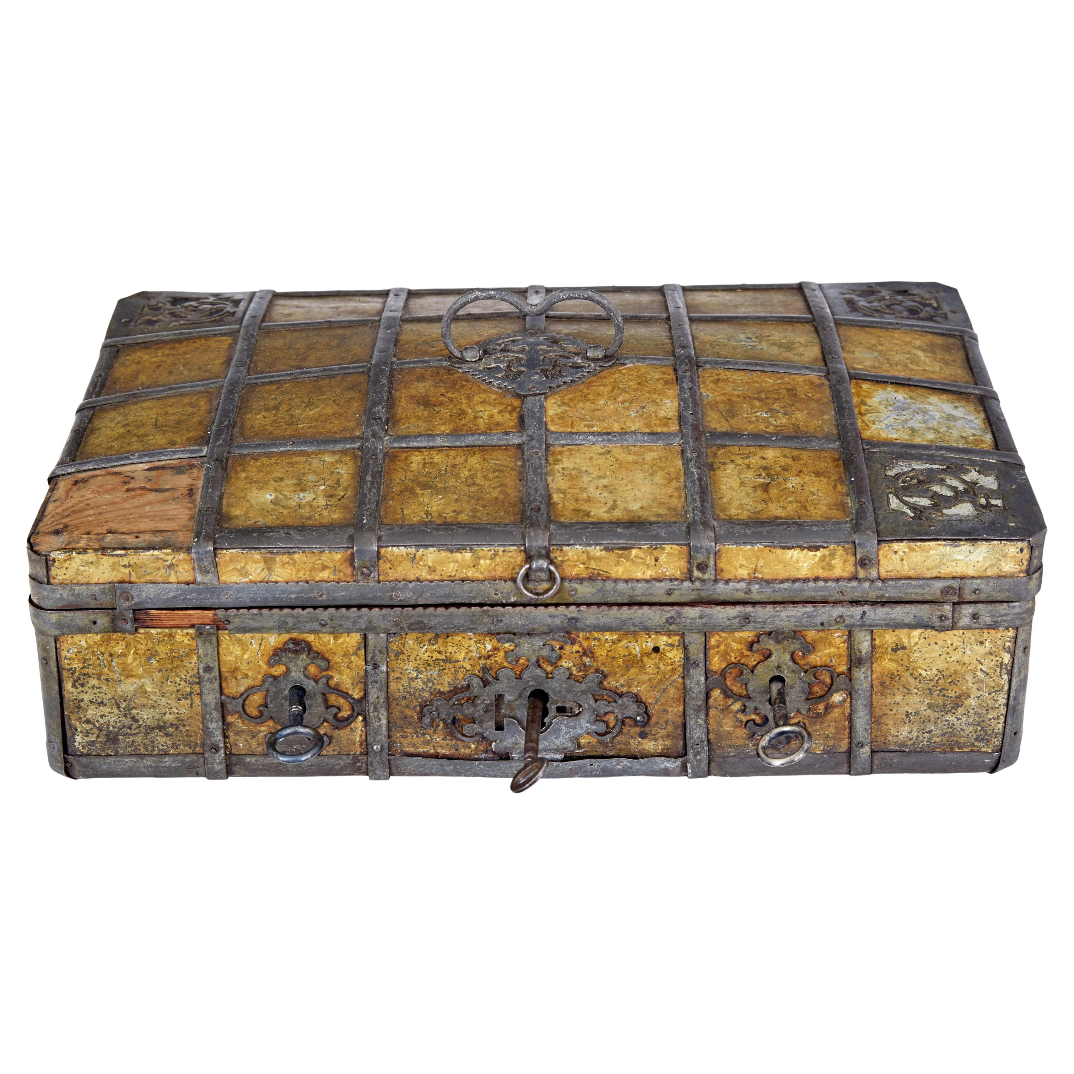 Late 18th Century Scandinavian Metal Bound Box For Sale