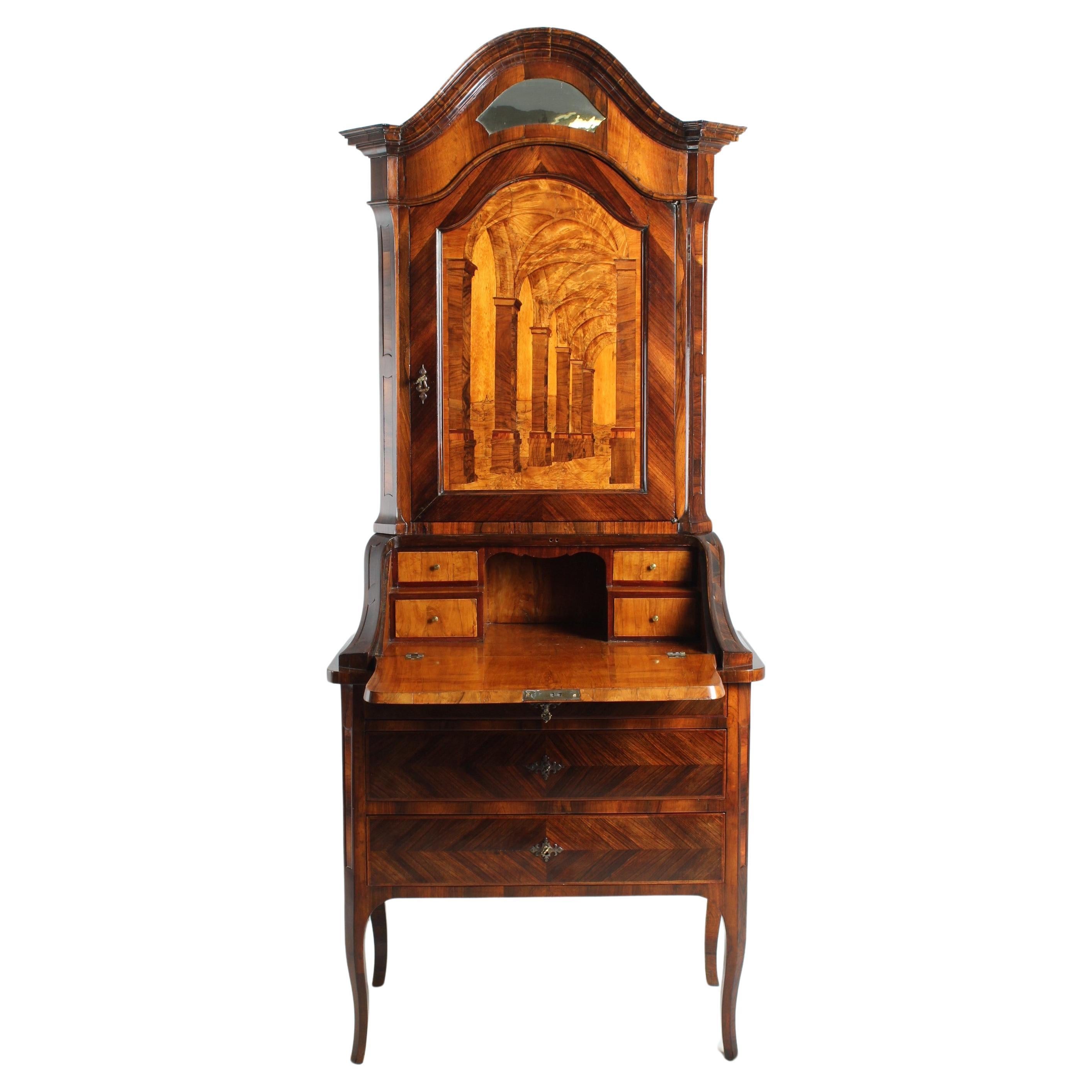 Late 18th Century Secretaire with Architectural Marquetry, Italy, circa 1770