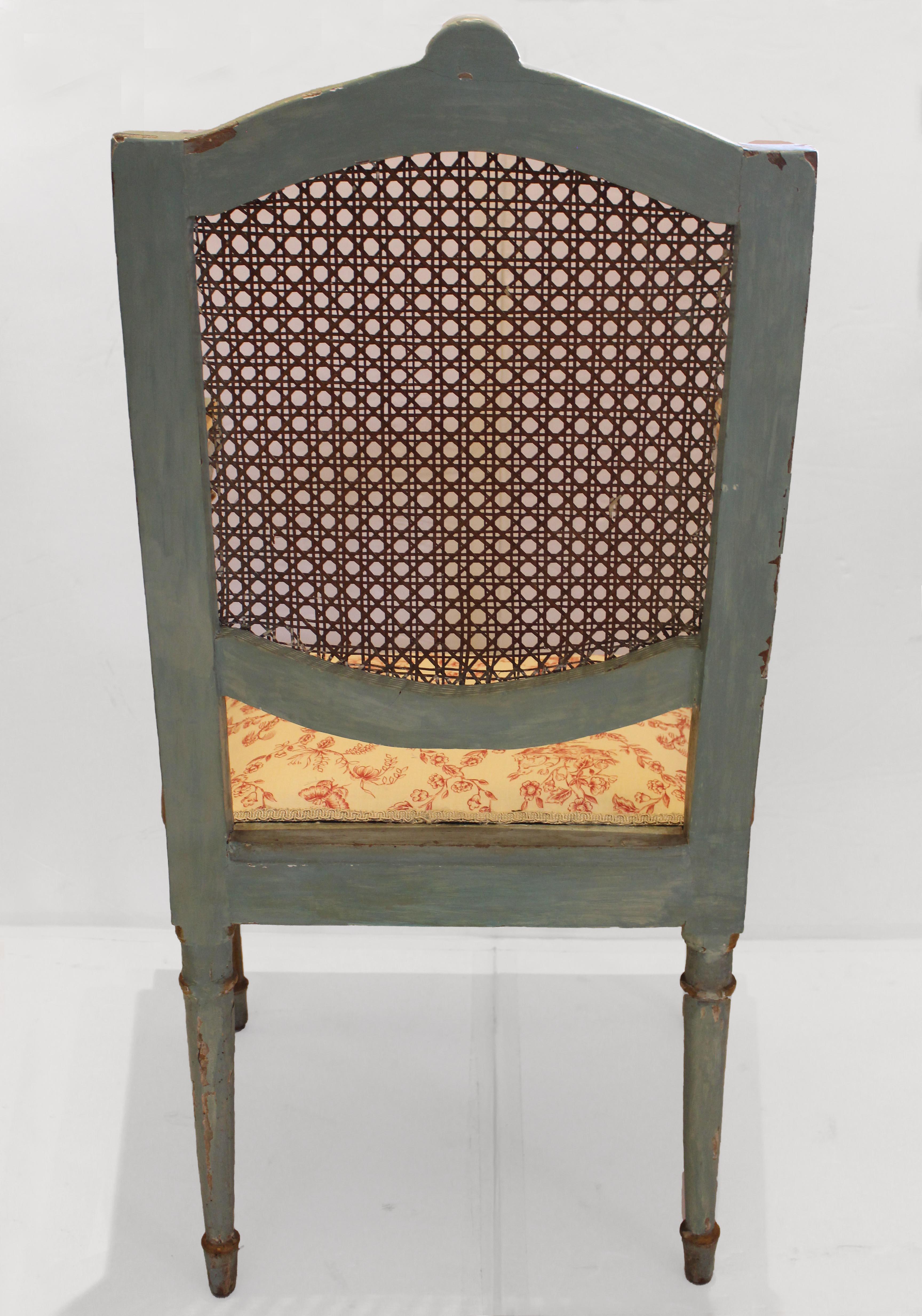 Late 18th Century Set of 6 Painted & Parcel Gilt Arm Chairs, Italian In Good Condition In Chapel Hill, NC