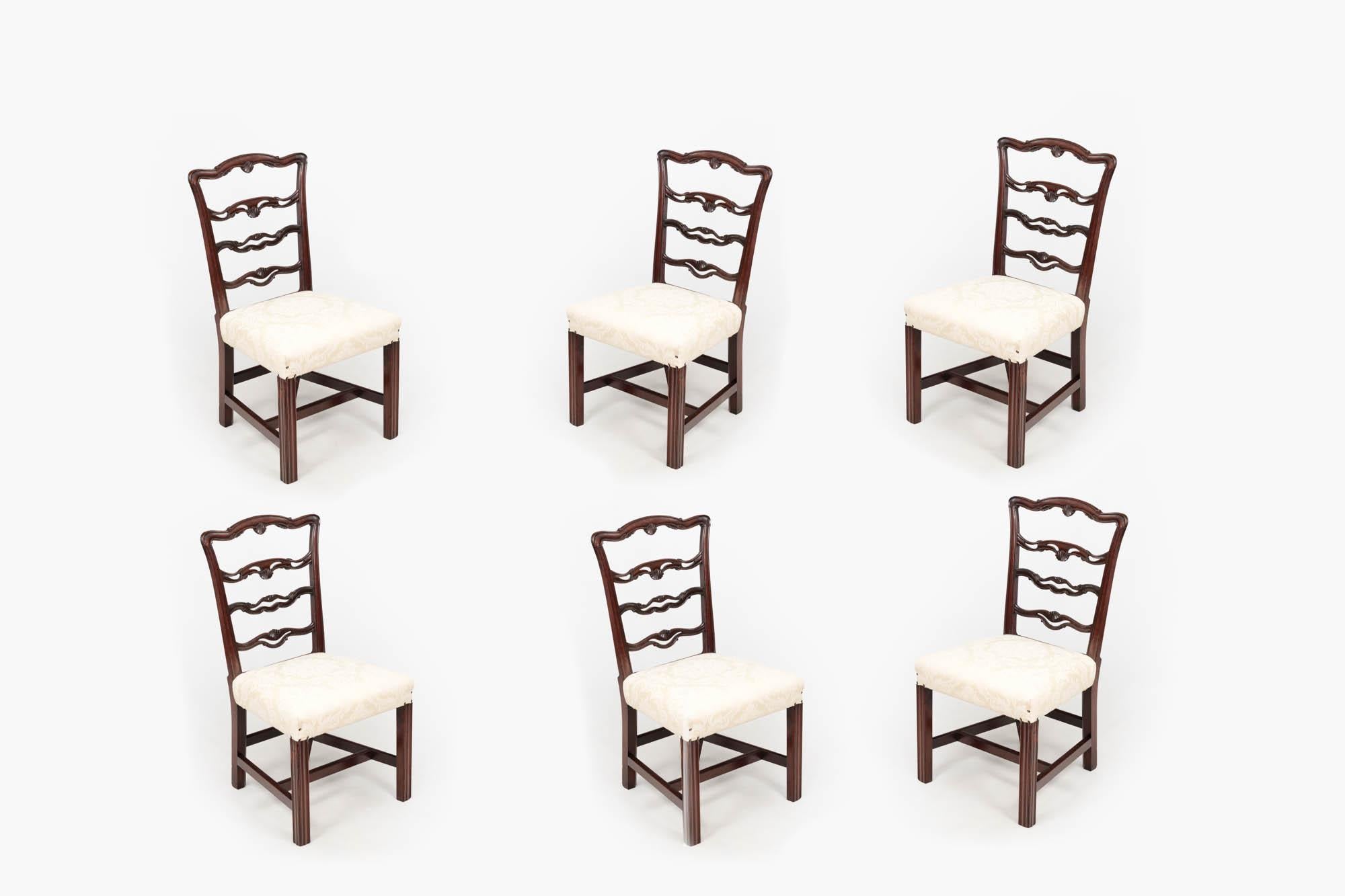 Mahogany Late 18th Century Set of Six Ladder Back Dining Chairs For Sale