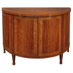 Antique Late 18th Century Sheraton Period Mahogany and Satinwood Demilune Commode