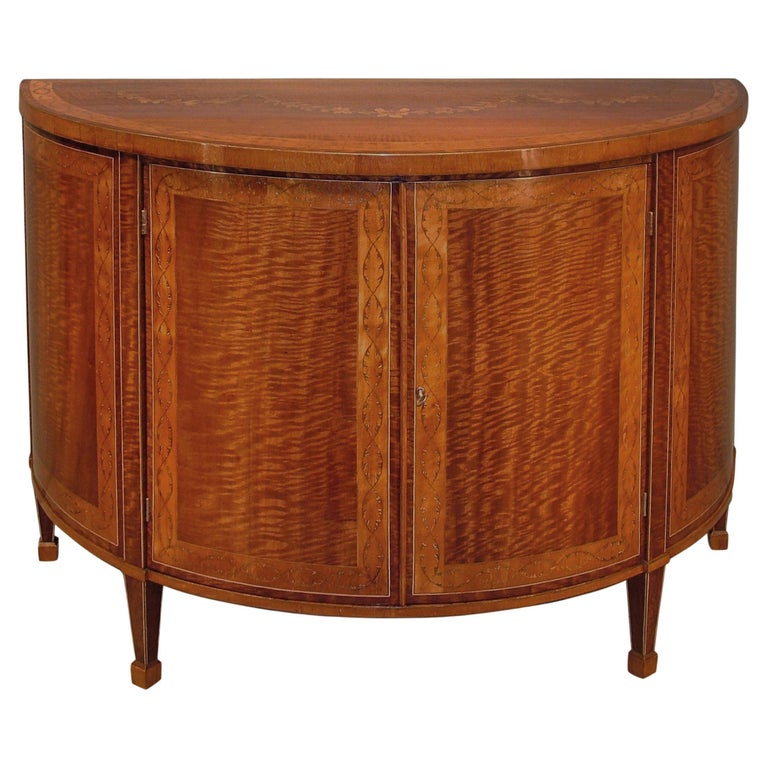 Late 18th Century Sheraton Period Mahogany and Satinwood Demilune Commode For Sale