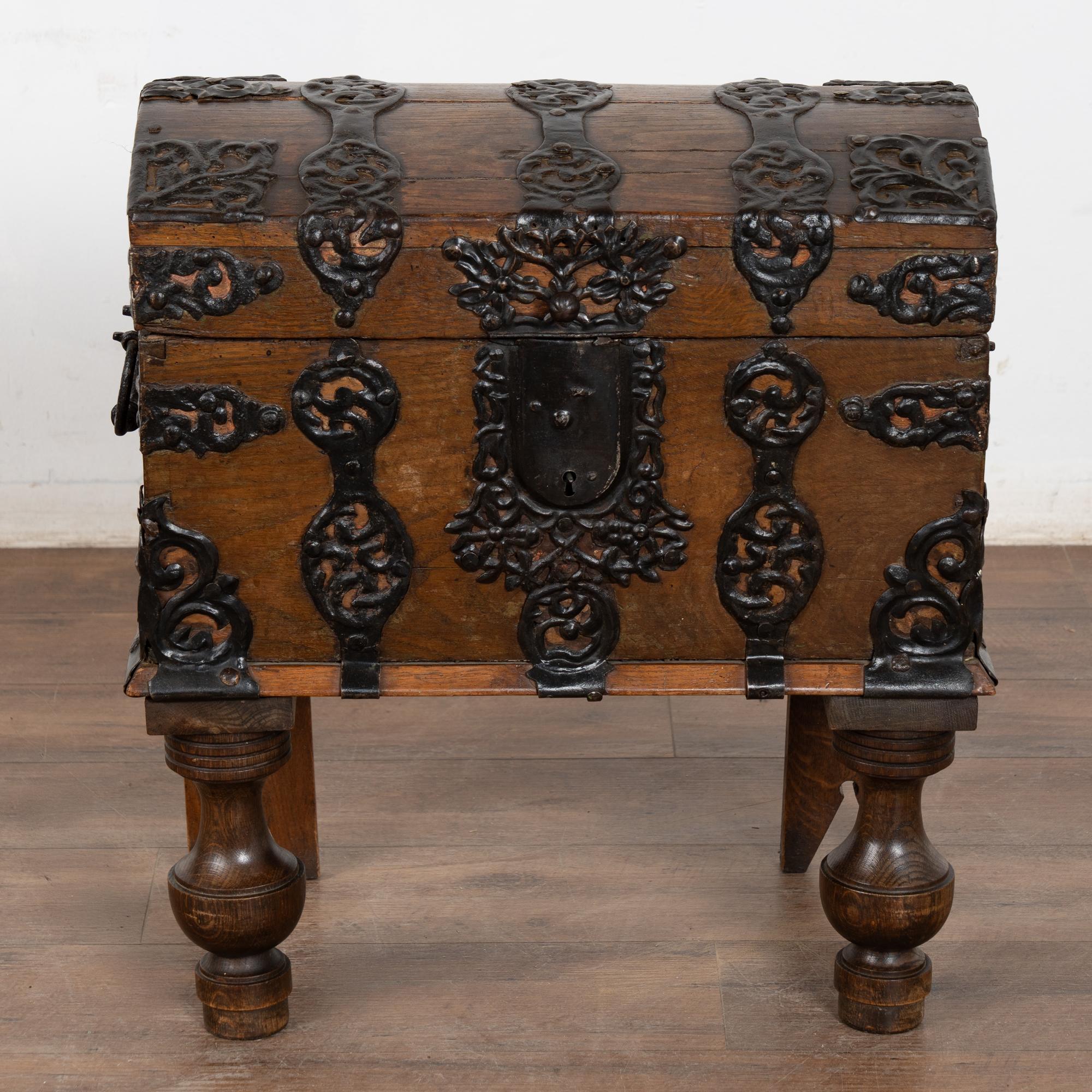 Baroque Late 18th Century Small Dome Top Oak Trunk on Stand, Sweden For Sale
