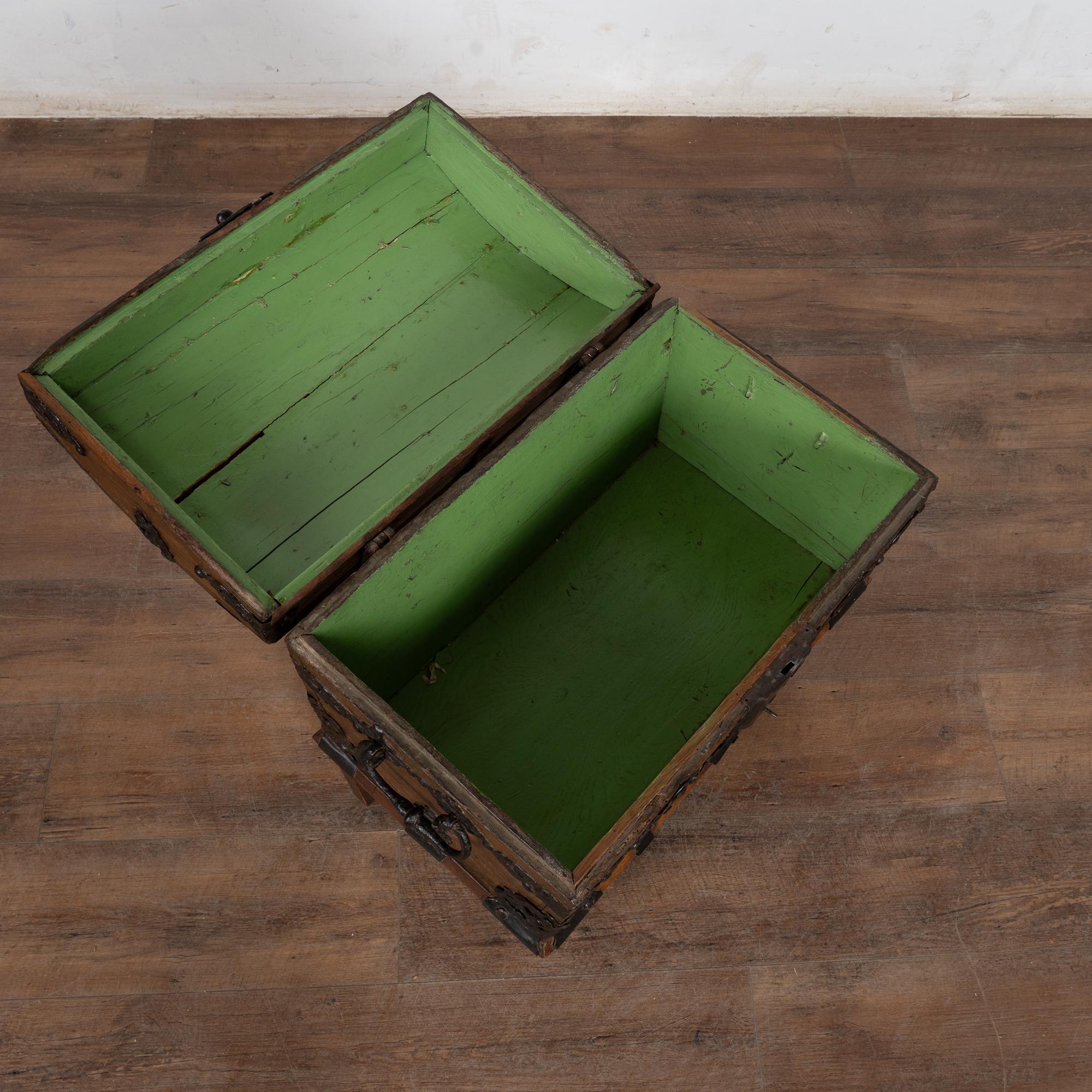 Late 18th Century Small Dome Top Oak Trunk on Stand, Sweden In Fair Condition For Sale In Round Top, TX