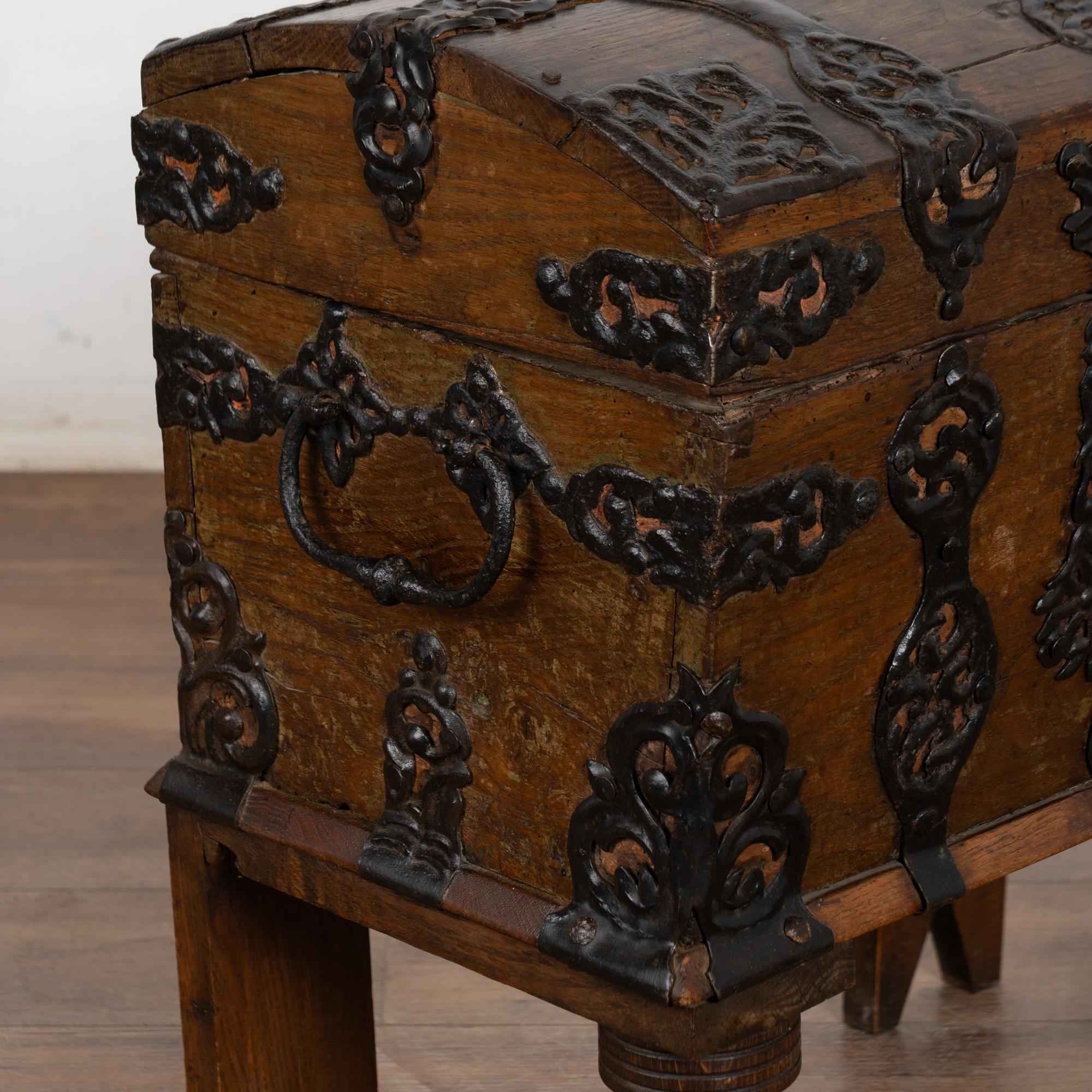 Late 18th Century Small Dome Top Oak Trunk on Stand, Sweden For Sale 3
