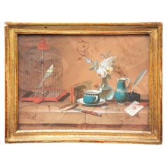 Antique Late 18th Century Small Gouache Framed Still Life by Johann Rudolf Feyerabend