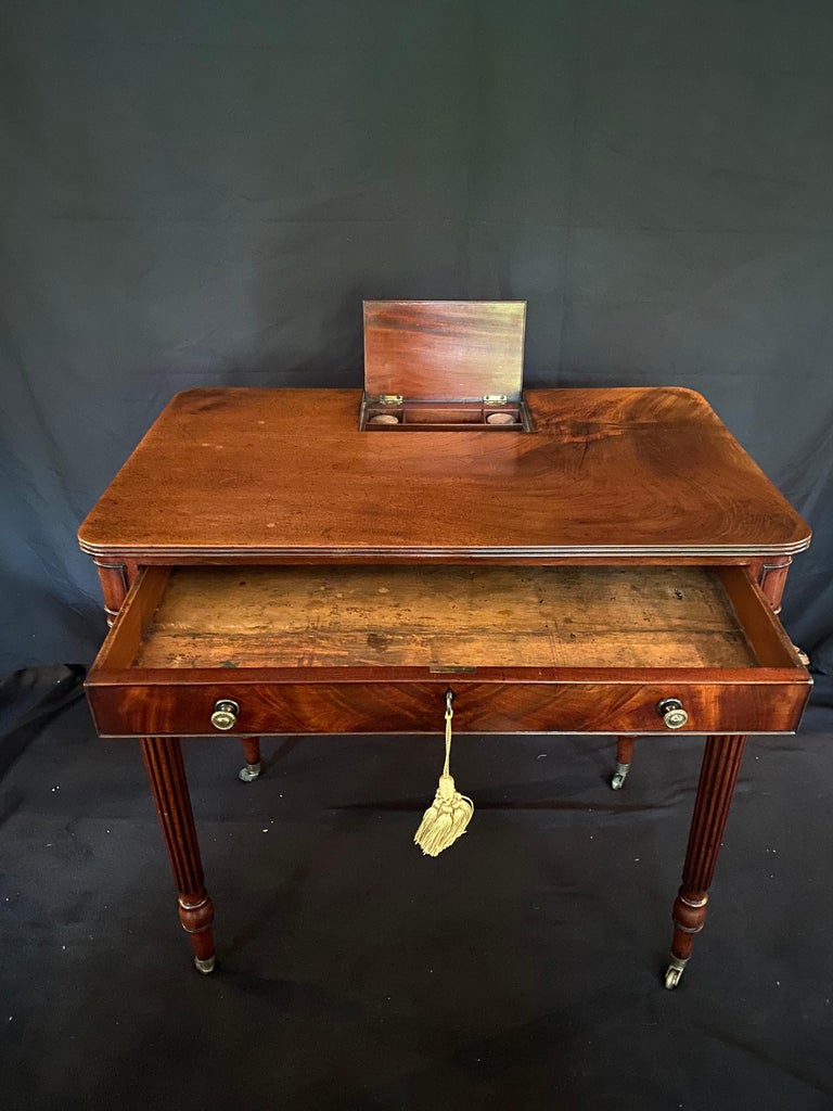 Late 18th Century Small Lady's Mahogany Writing Desk with Ink Pot and