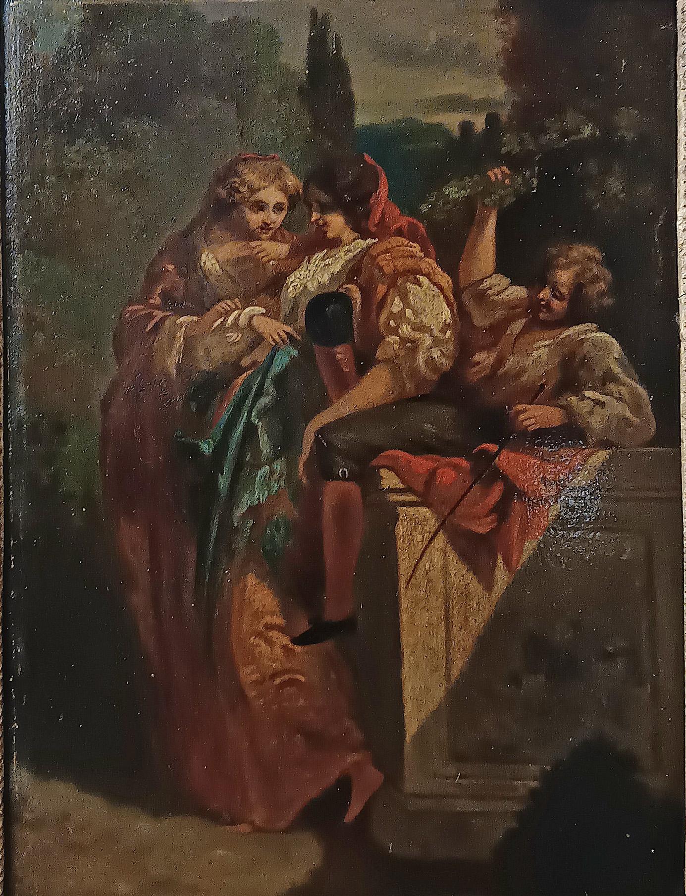 French LATE 18th CENTURY SMALL PAINTING WITH A GENRE SCENE For Sale