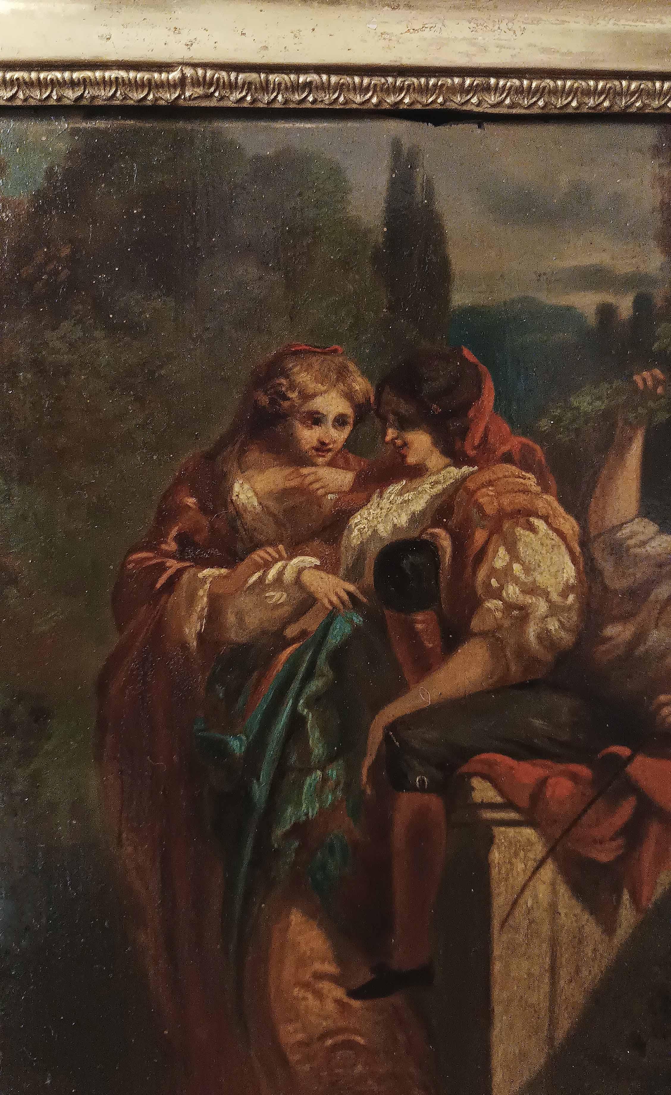 Hand-Carved LATE 18th CENTURY SMALL PAINTING WITH A GENRE SCENE For Sale