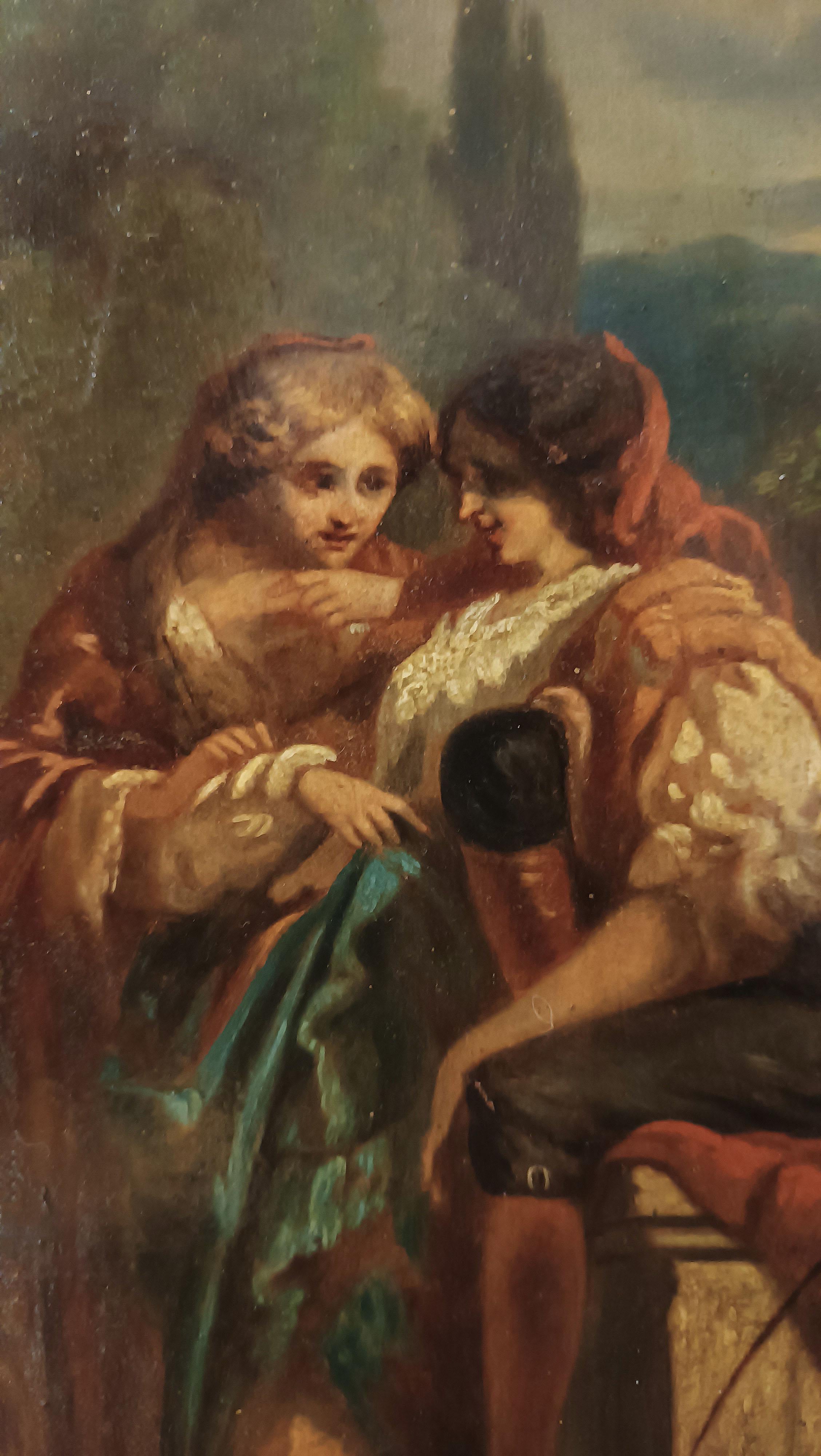 Canvas LATE 18th CENTURY SMALL PAINTING WITH A GENRE SCENE For Sale