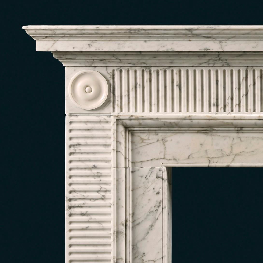 Neoclassical Late 18th Century Soane Style Fireplace in Carrara Marble