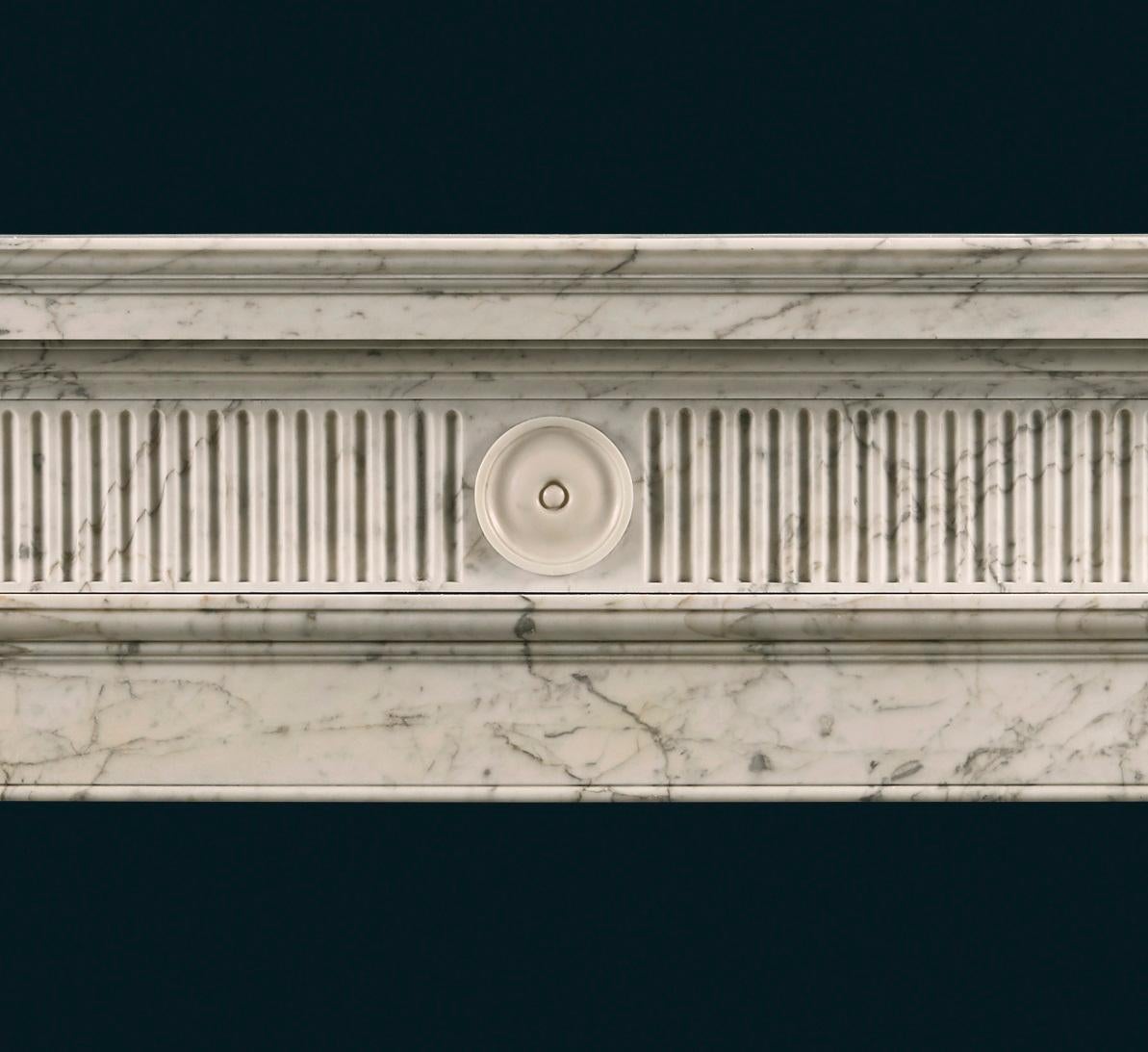 British Late 18th Century Soane Style Fireplace in Carrara Marble