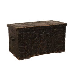 Late 18th Century Spanish Baroque Wood Coffer with Brass Nail-head Adornment