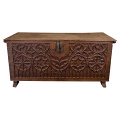 Late 18th Century Spanish Carved Wood Chest with Gothic Decoration