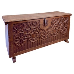Late 18th Century Spanish Carved Wood Chest with Gothic Decoration