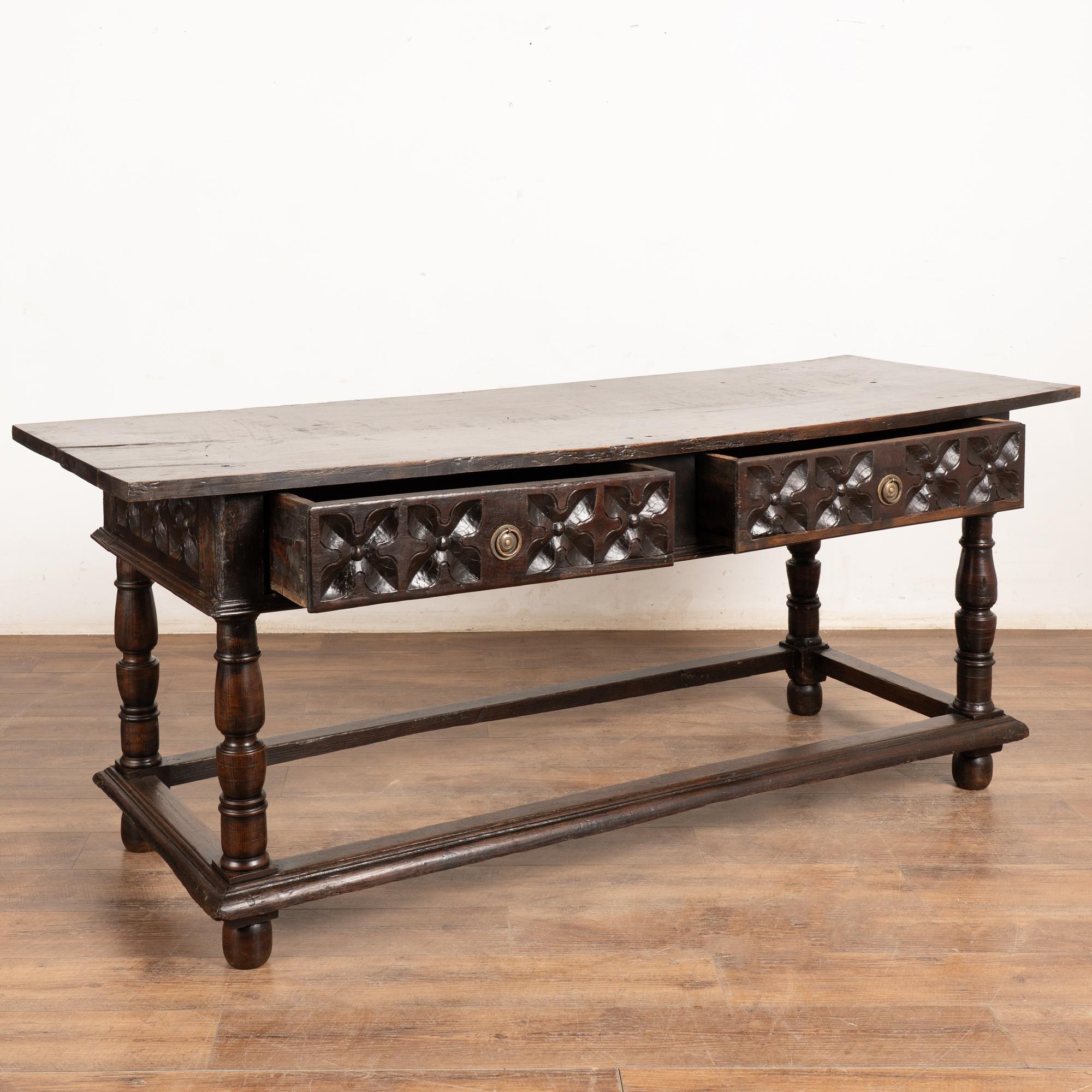 Spanish Colonial Late 18th Century Spanish Oak Console Table with Two Drawers For Sale