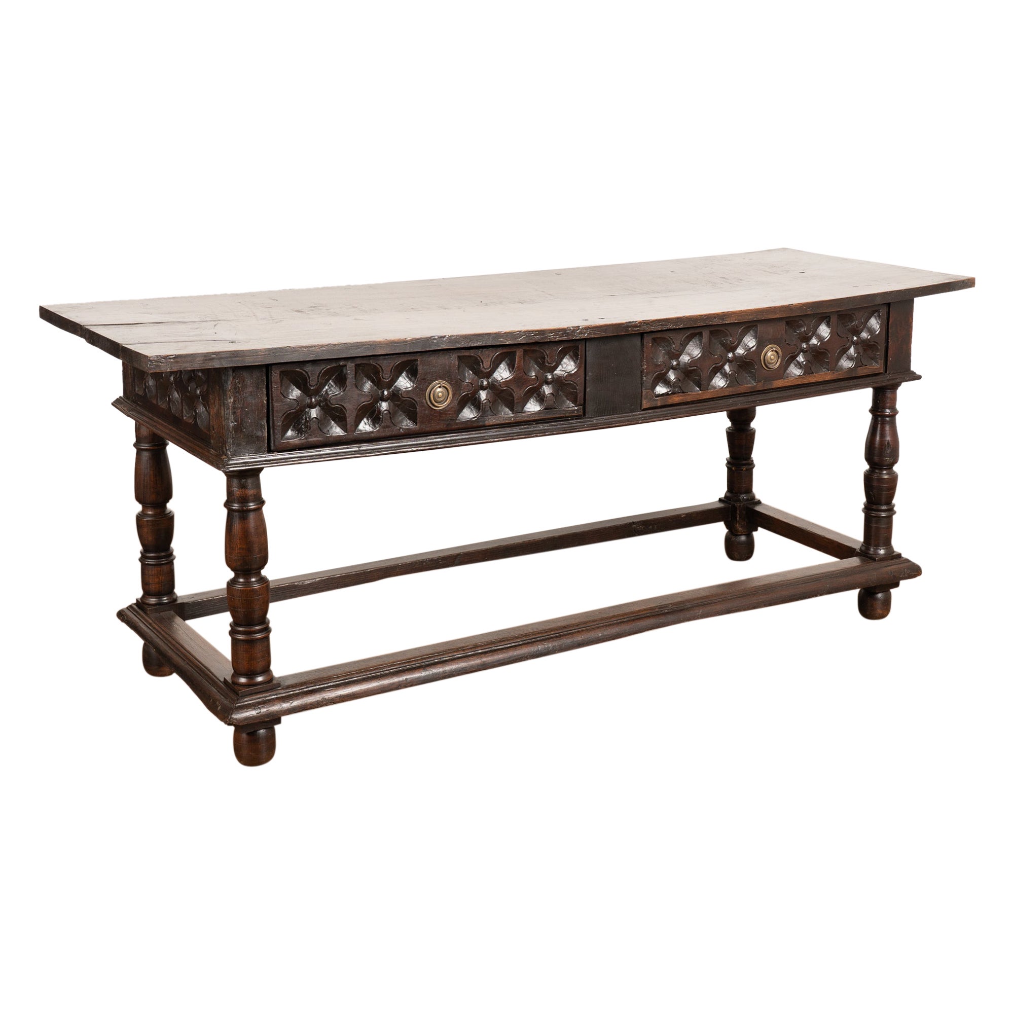 Late 18th Century Spanish Oak Console Table with Two Drawers