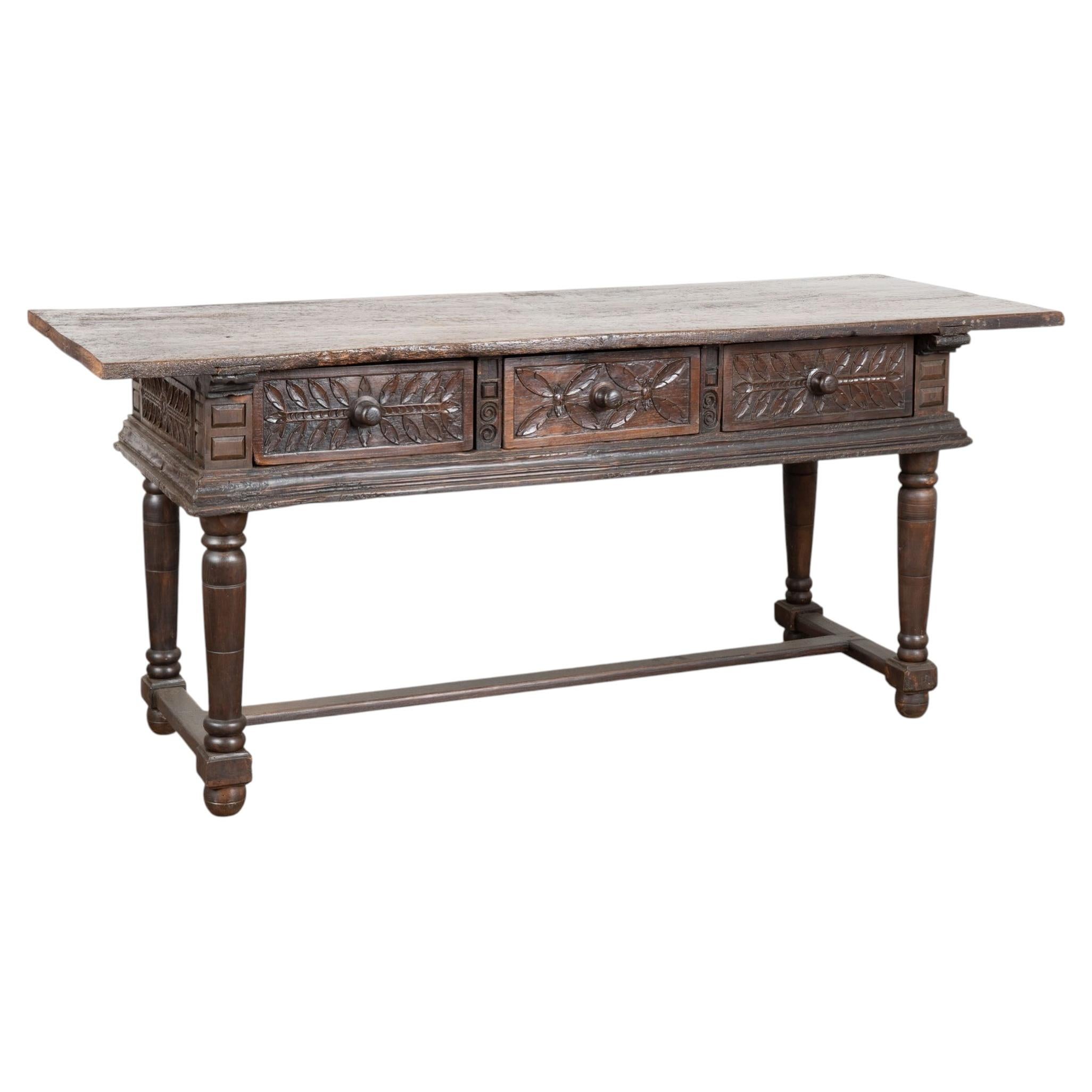 Late 18th Century Spanish Oak Three Drawer Console Table